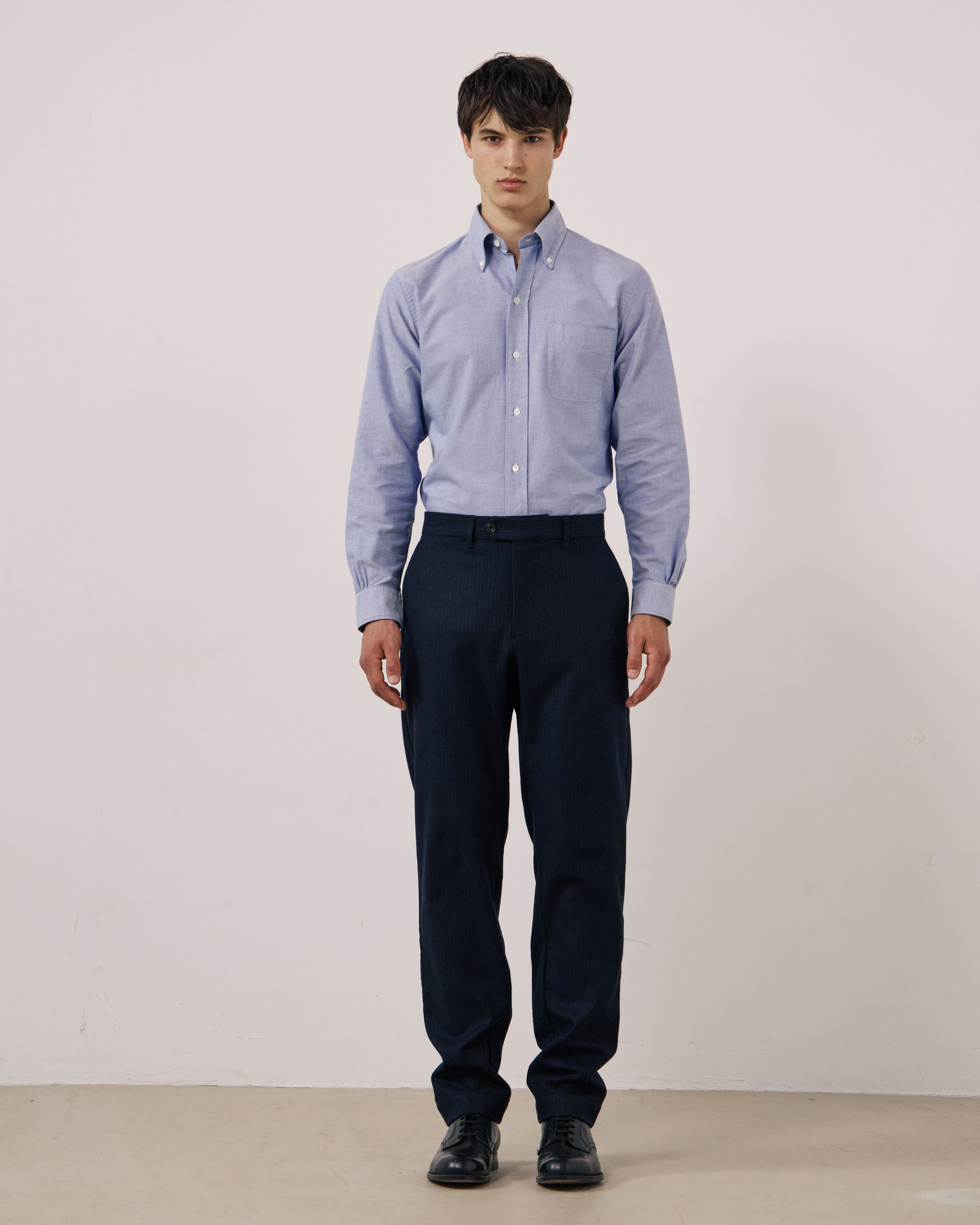 Pantalon Homme en Flanelle de Laine à Rayures Bleu Marine Taylor