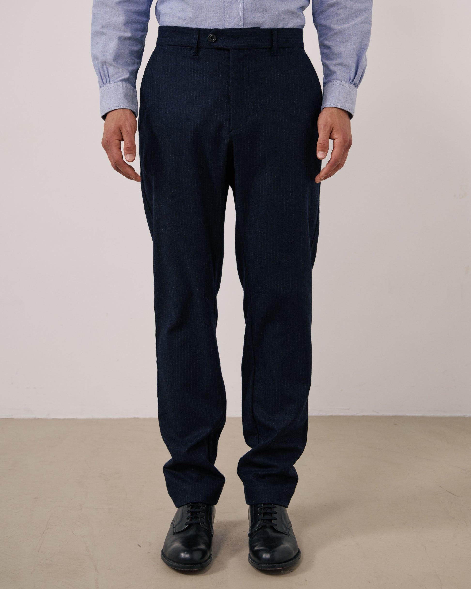 Pantalon Homme en Flanelle de Laine à Rayures Bleu Marine Taylor
