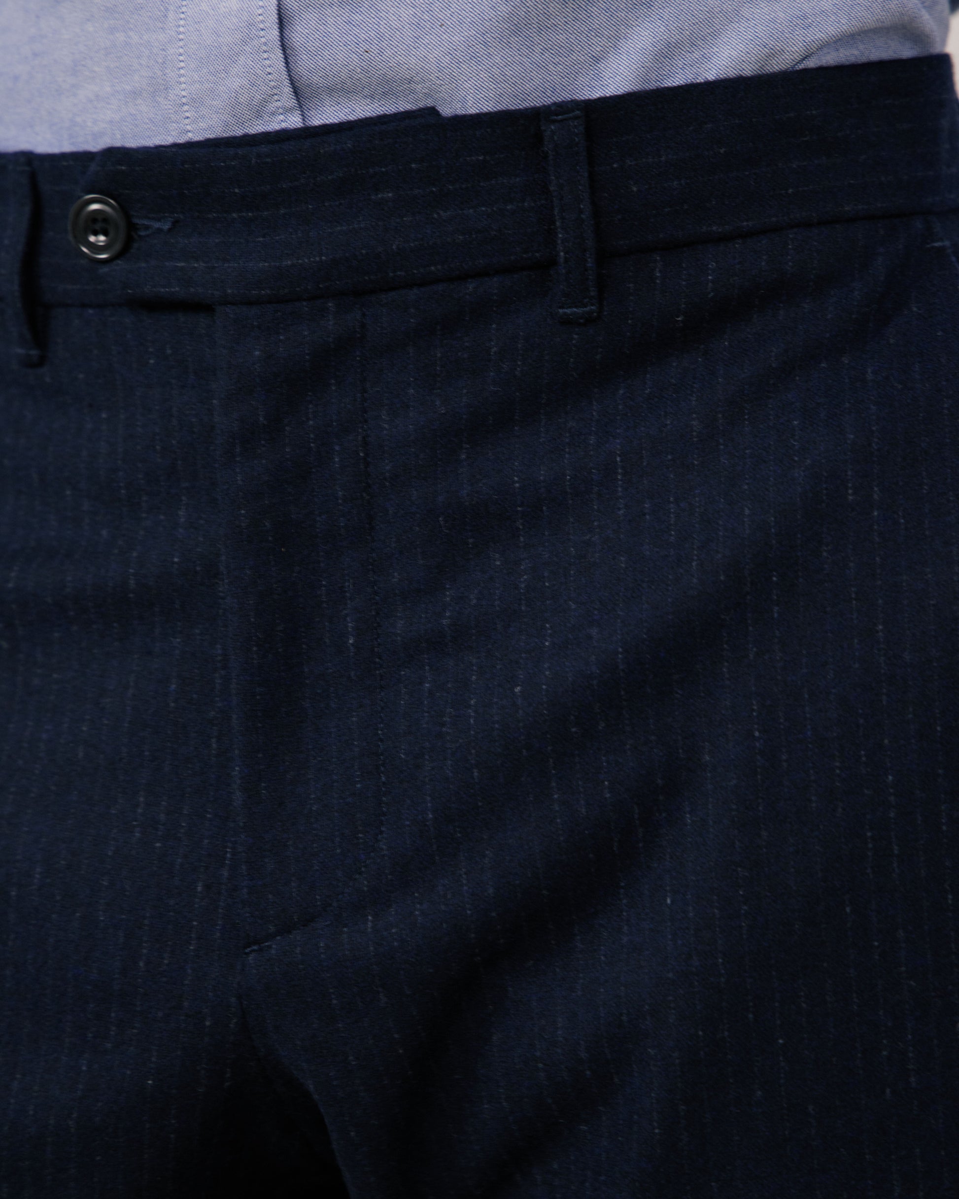 Pantalon Homme en Flanelle de Laine à Rayures Bleu Marine Taylor