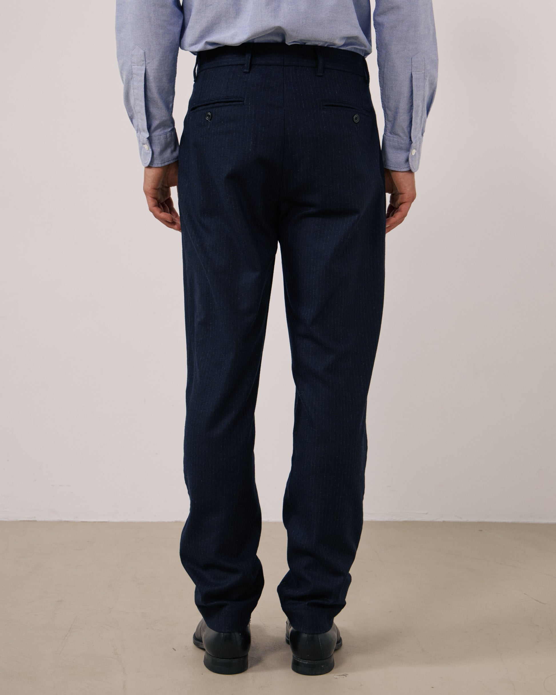 Pantalon Homme en Flanelle de Laine à Rayures Bleu Marine Taylor