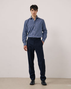 Pantalon Homme en Flanelle de Laine Vierge Bleu Marine Taylor