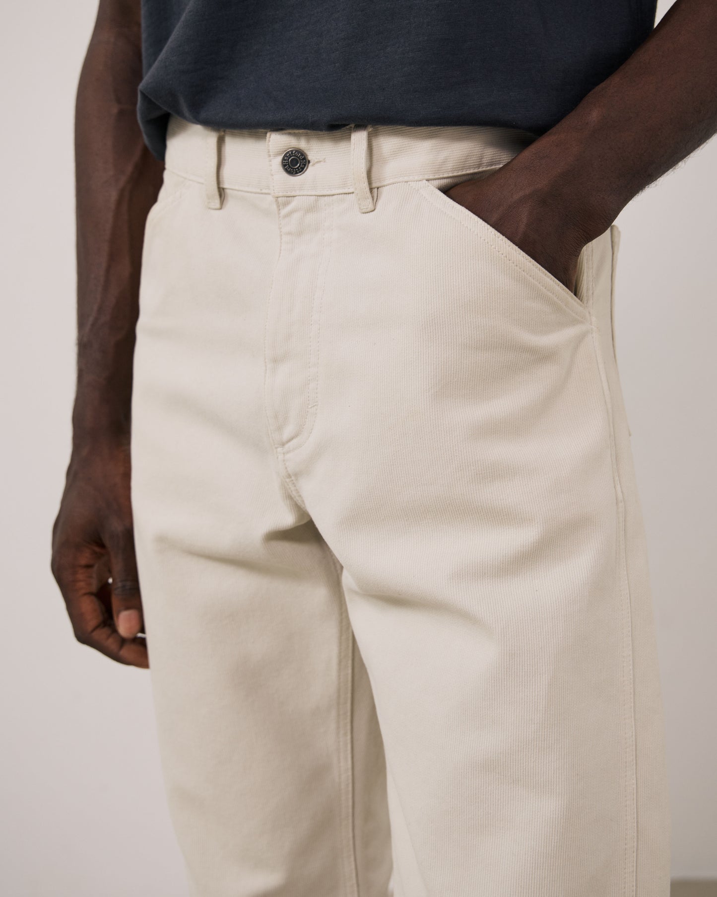 Pantalon Homme en Velours Côtelé Ecru Terrence