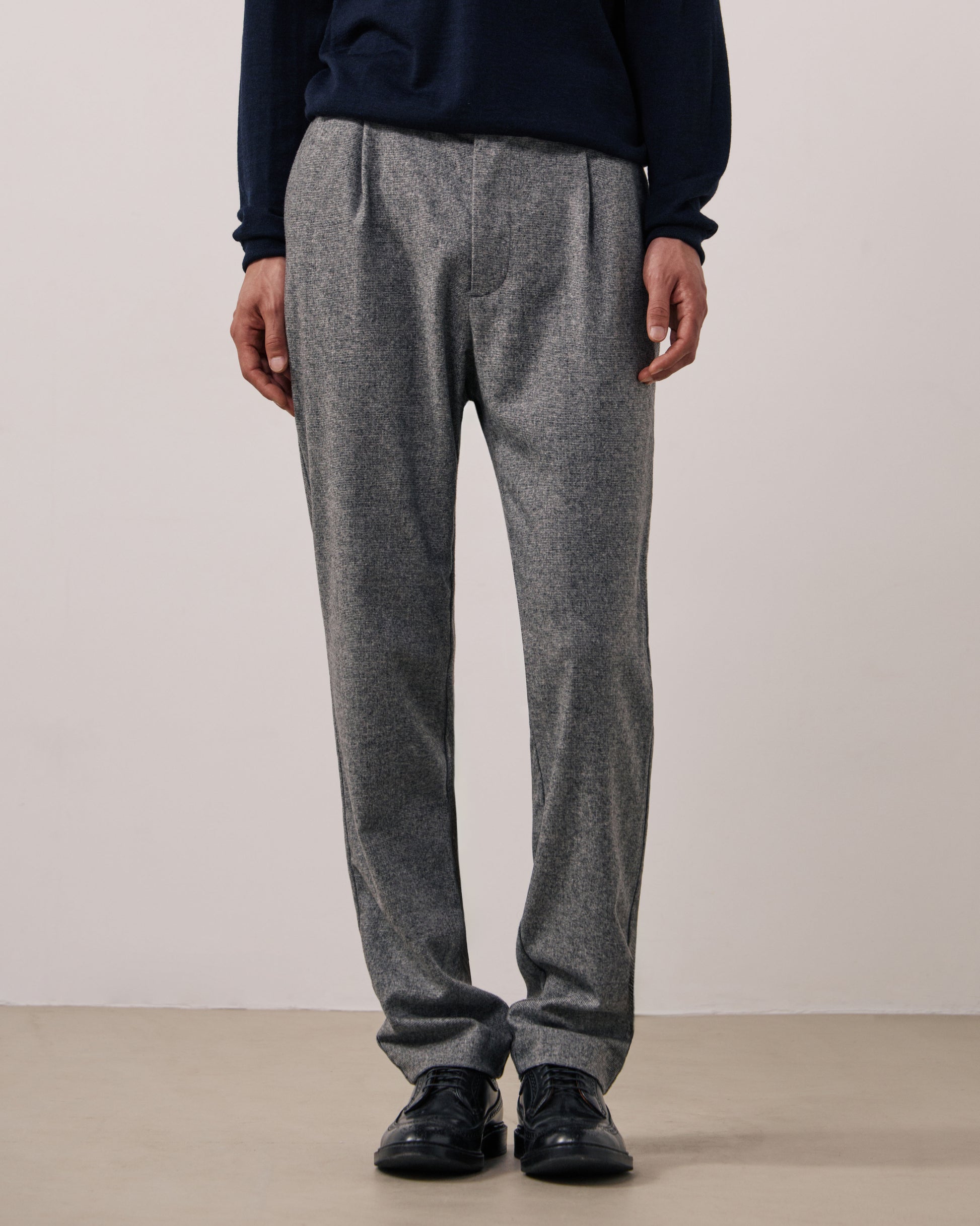 Pantalon Homme en Flanelle de Laine à Carreaux Gris Task