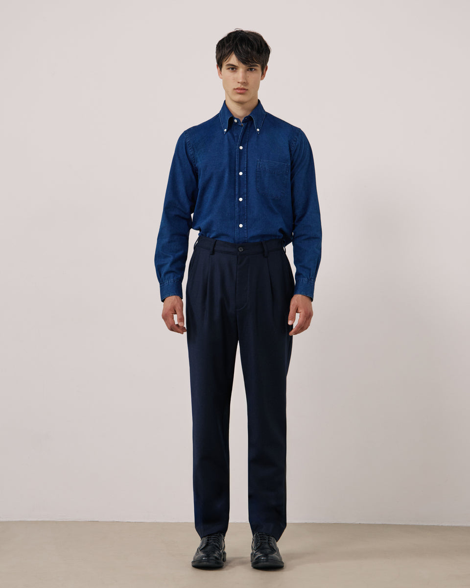 Pantalon Homme en Flanelle de Laine Vierge Bleu Marine Task - Image principale