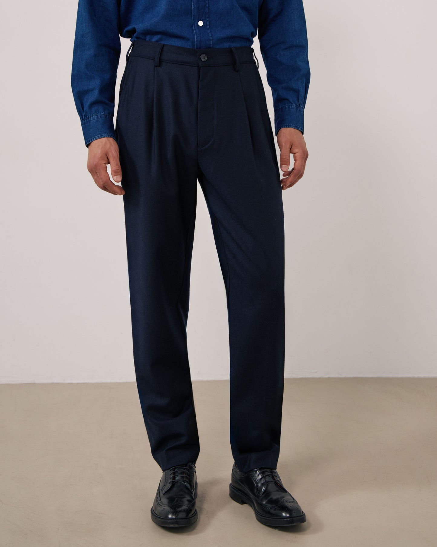 Pantalon Homme en Flanelle de Laine Vierge Bleu Marine Task
