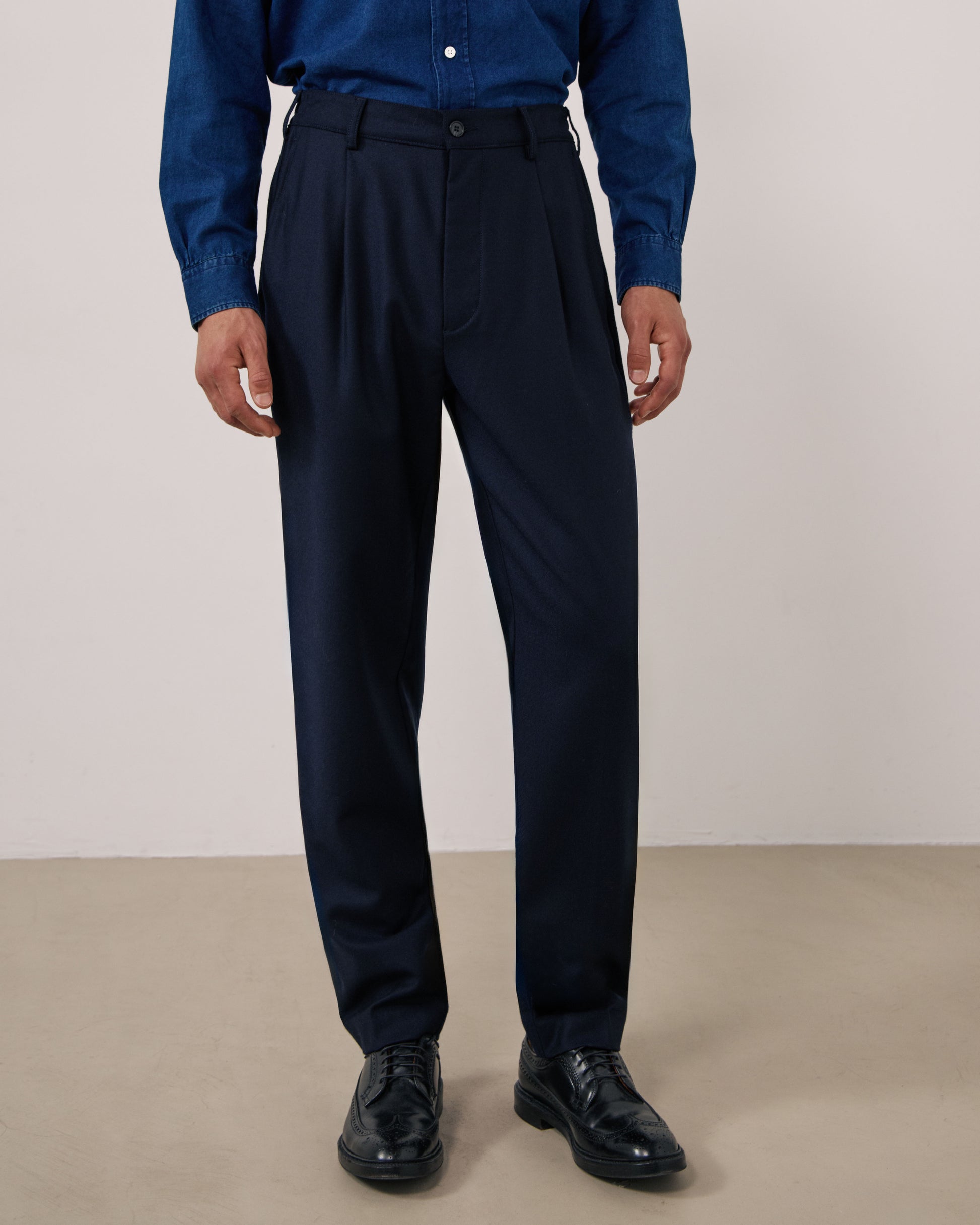 Pantalon Homme en Flanelle de Laine Vierge Bleu Marine Task