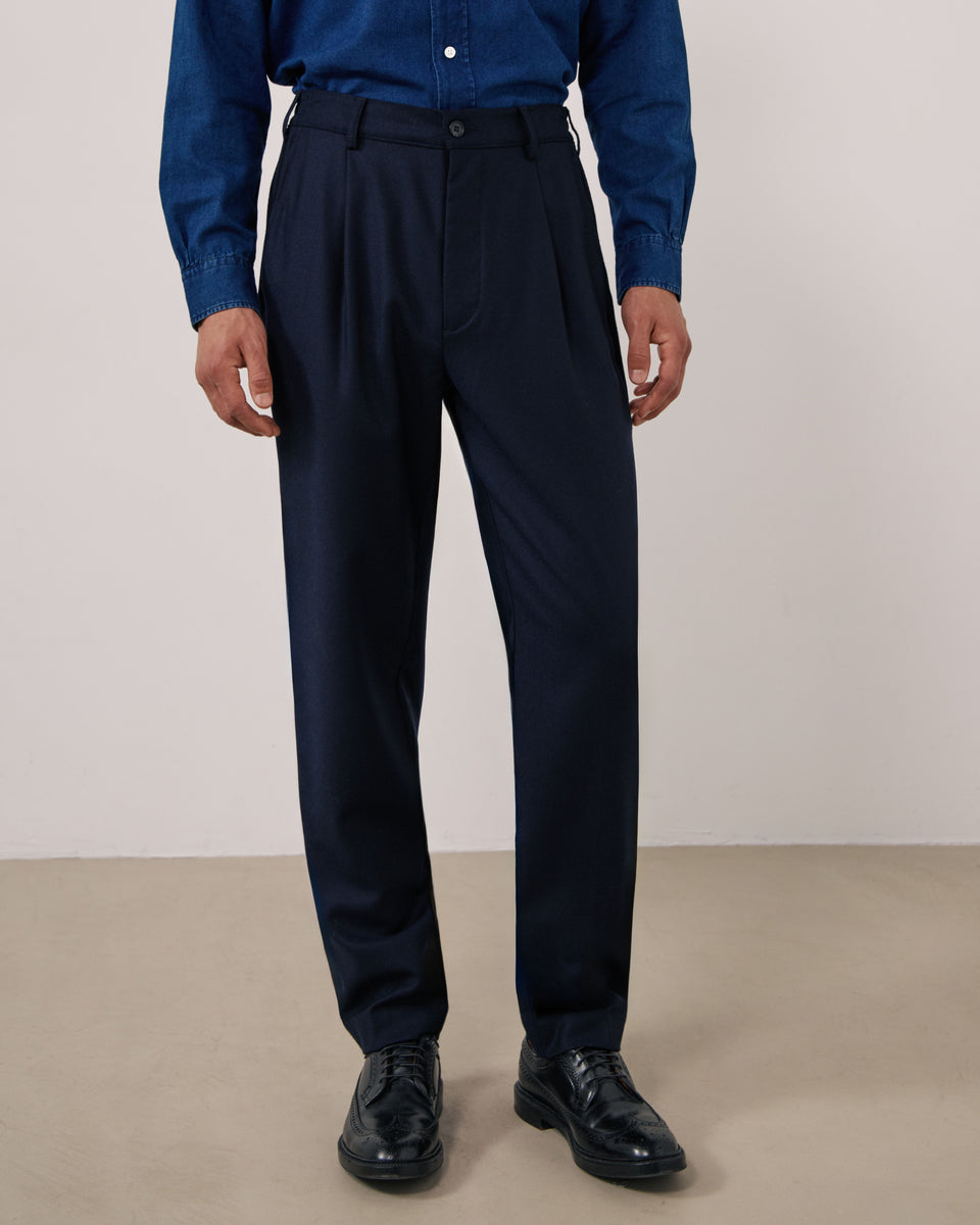 Pantalon Homme en Flanelle de Laine Vierge Bleu Marine Task - Image 3