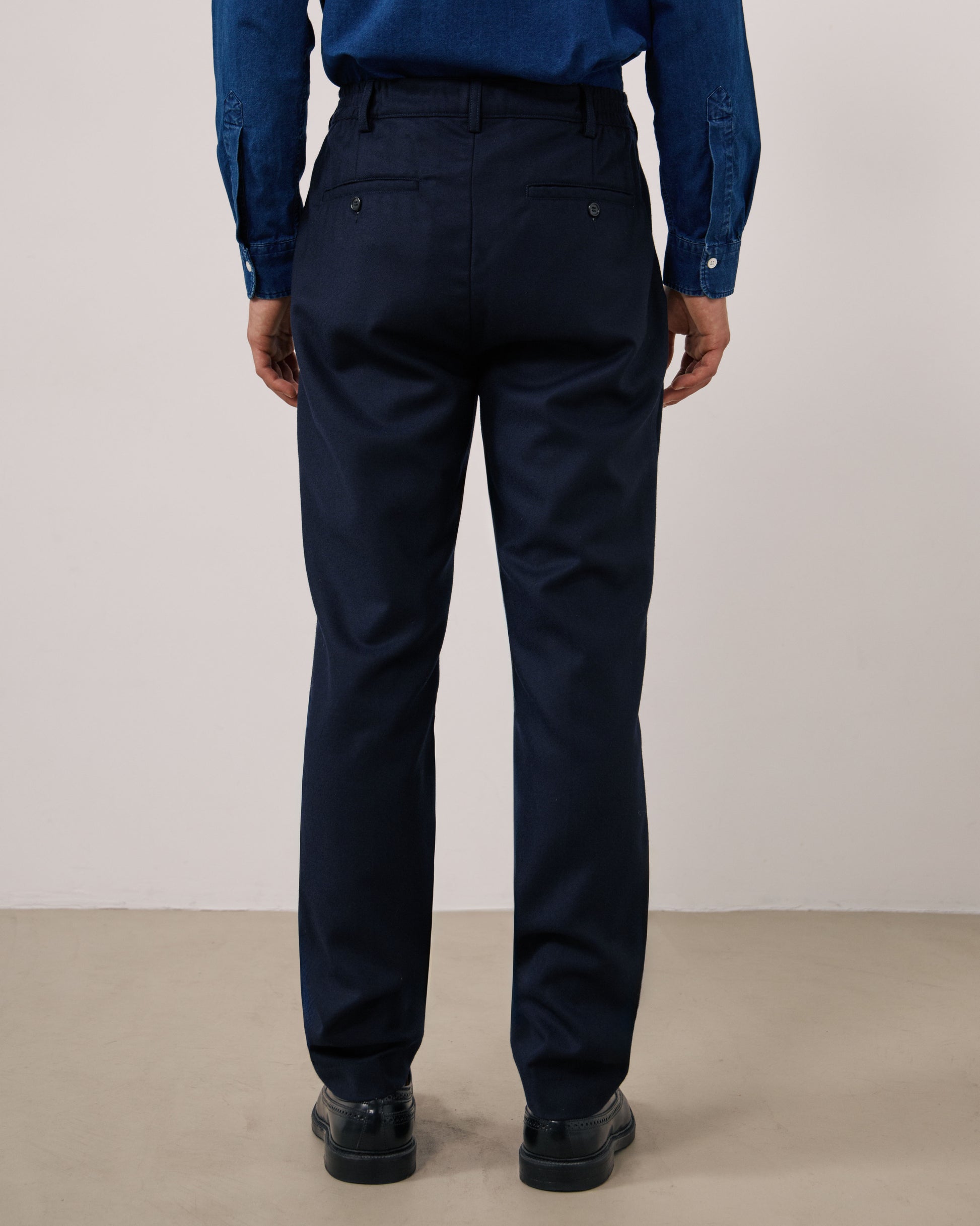 Pantalon Homme en Flanelle de Laine Vierge Bleu Marine Task