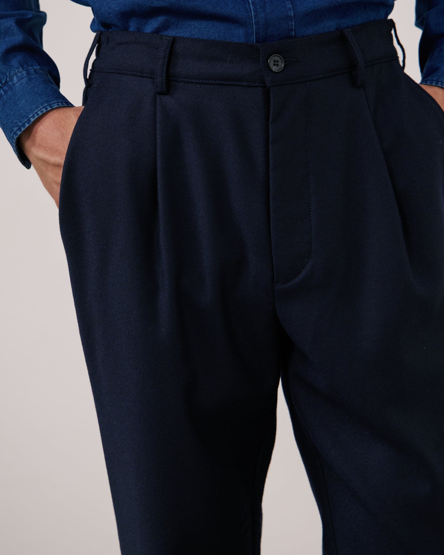 Pantalon Homme en Flanelle de Laine Vierge Bleu Marine Task