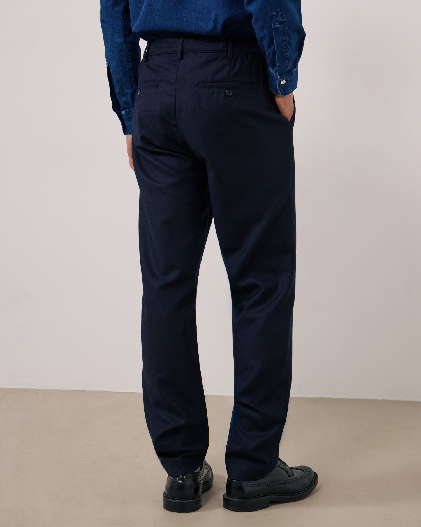 Pantalon Homme en Flanelle de Laine Vierge Bleu Marine Task