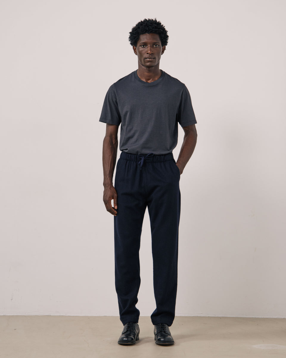 Pantalon Homme en Flanelle de laine Bleu Marine Joggy - Image principale