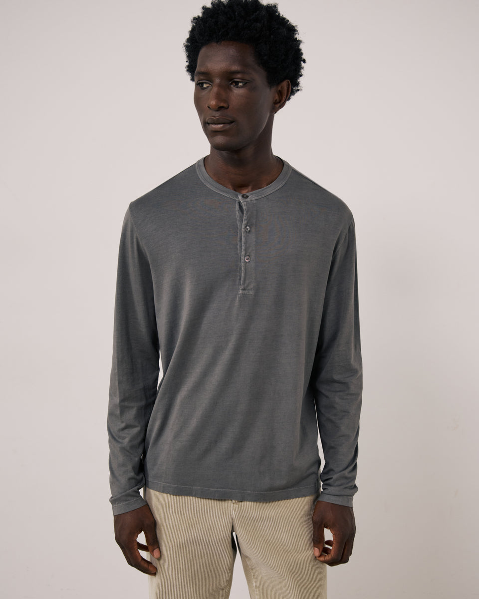 Maglietta da uomo in jersey di lyocell e cotone grigio Henley - Image principale