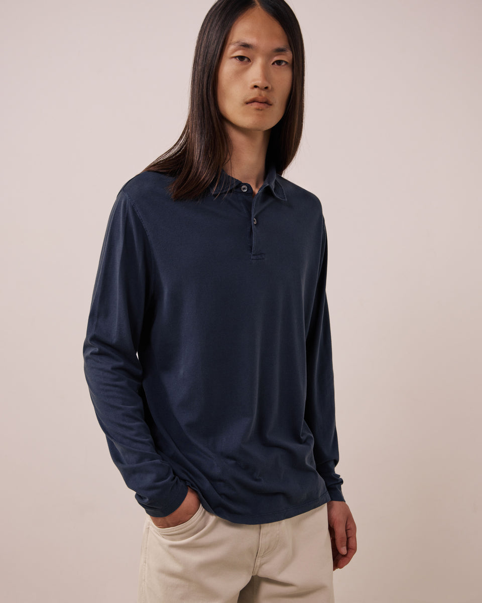 Polo da uomo in jersey di lyocell e cotone blu notte - Image principale