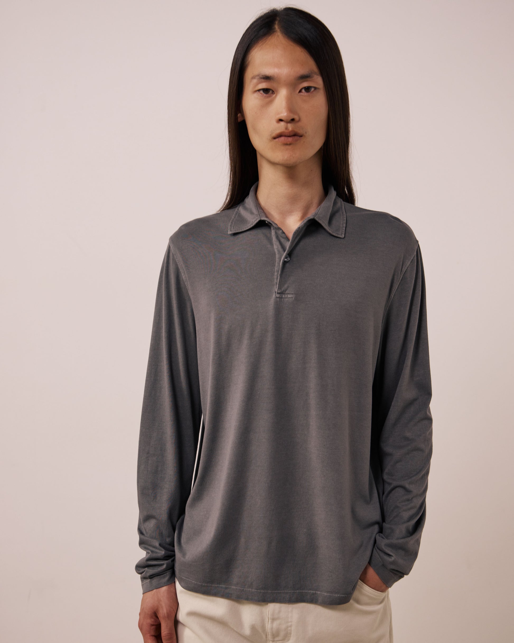 Polo Homme en Jersey de Lyocell & Coton Gris