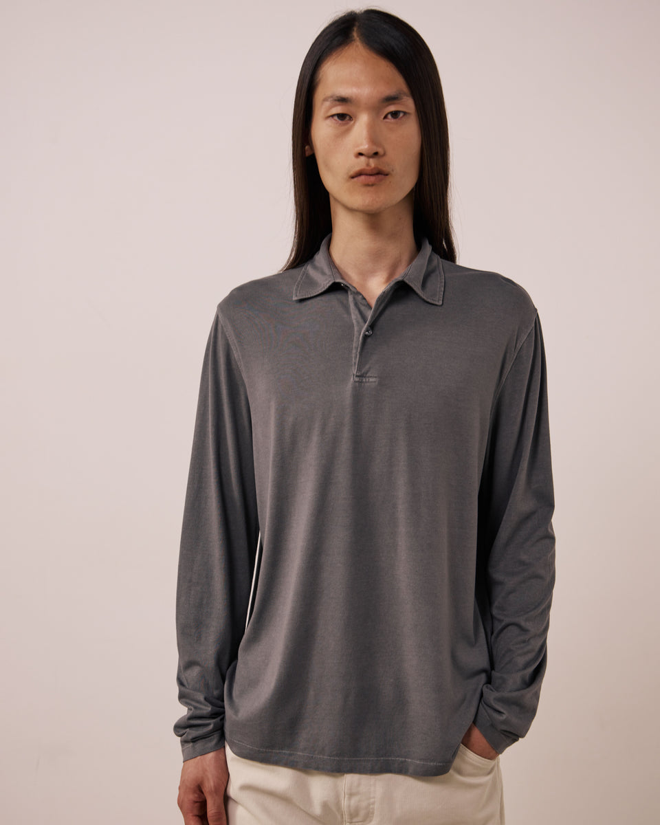 Polo da uomo in jersey di lyocell e cotone grigio - Image principale
