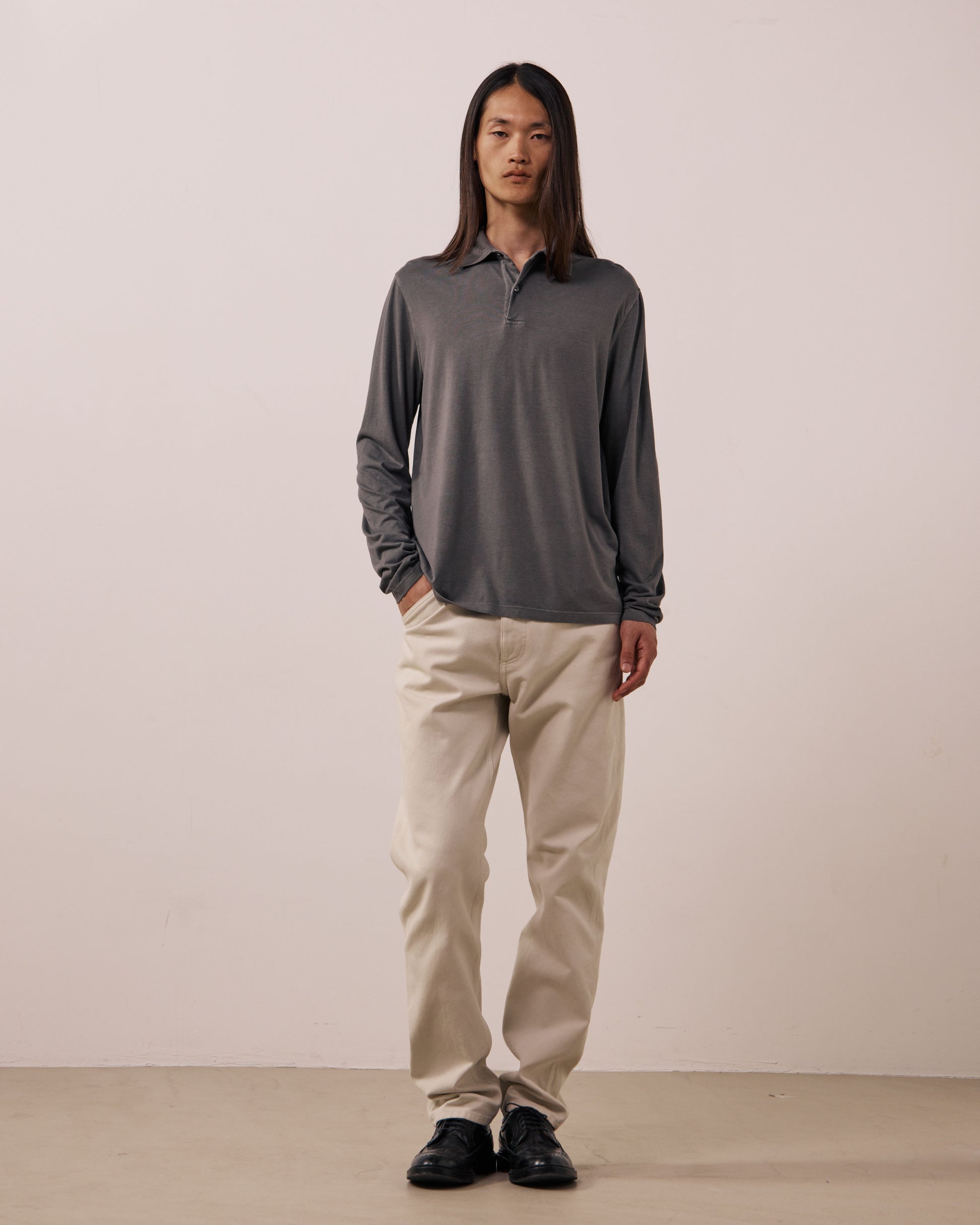 Polo Homme en Jersey de Lyocell & Coton Gris