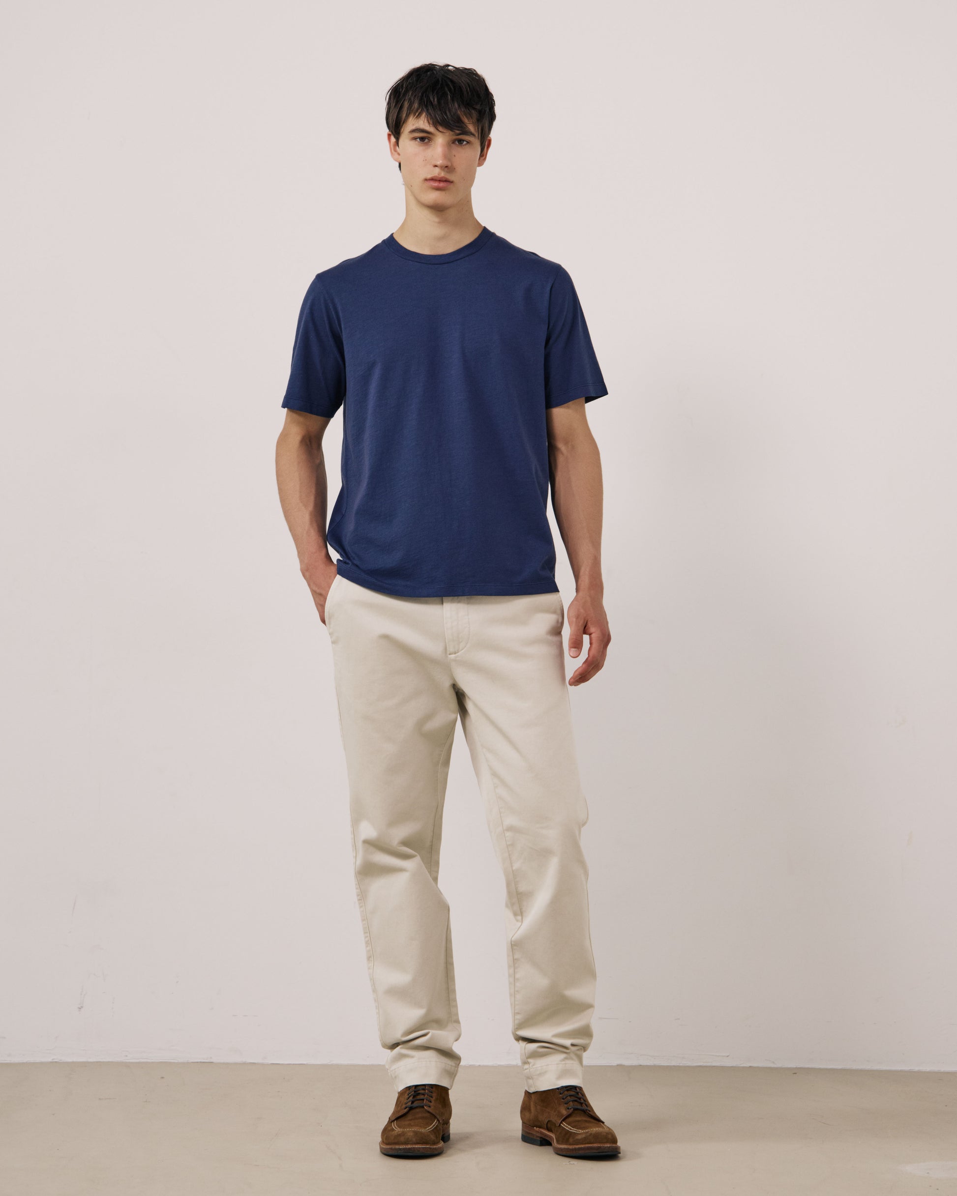 T-shirt Homme en Coton Slub Bleu Marine Crew