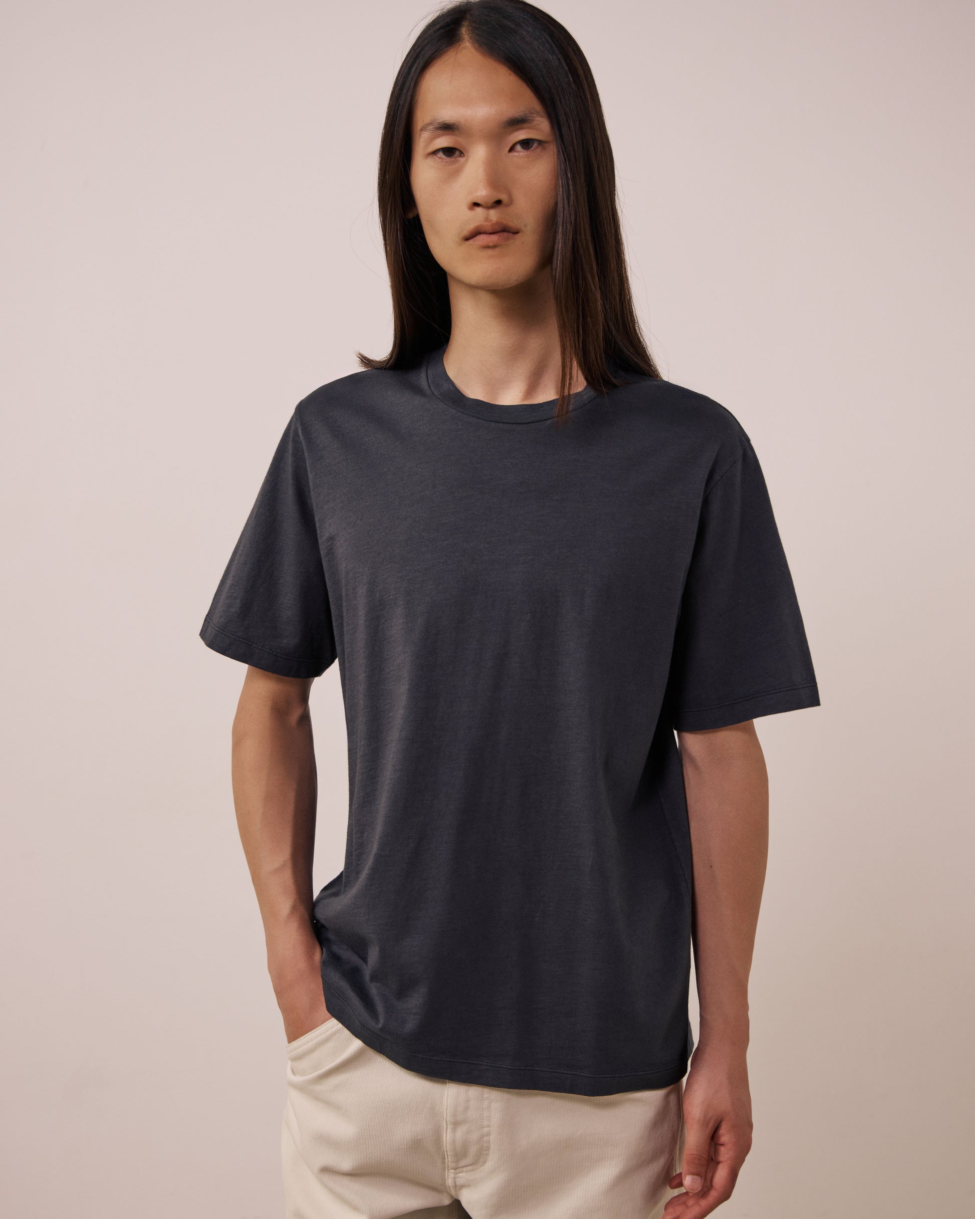 T-shirt Homme en Coton Slub Carbone Crew