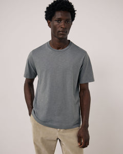 T-shirt Homme en Coton Slub Vert de gris Crew