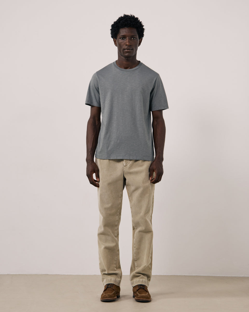 T-shirt Homme en Coton Slub Vert de gris Crew - Image 2