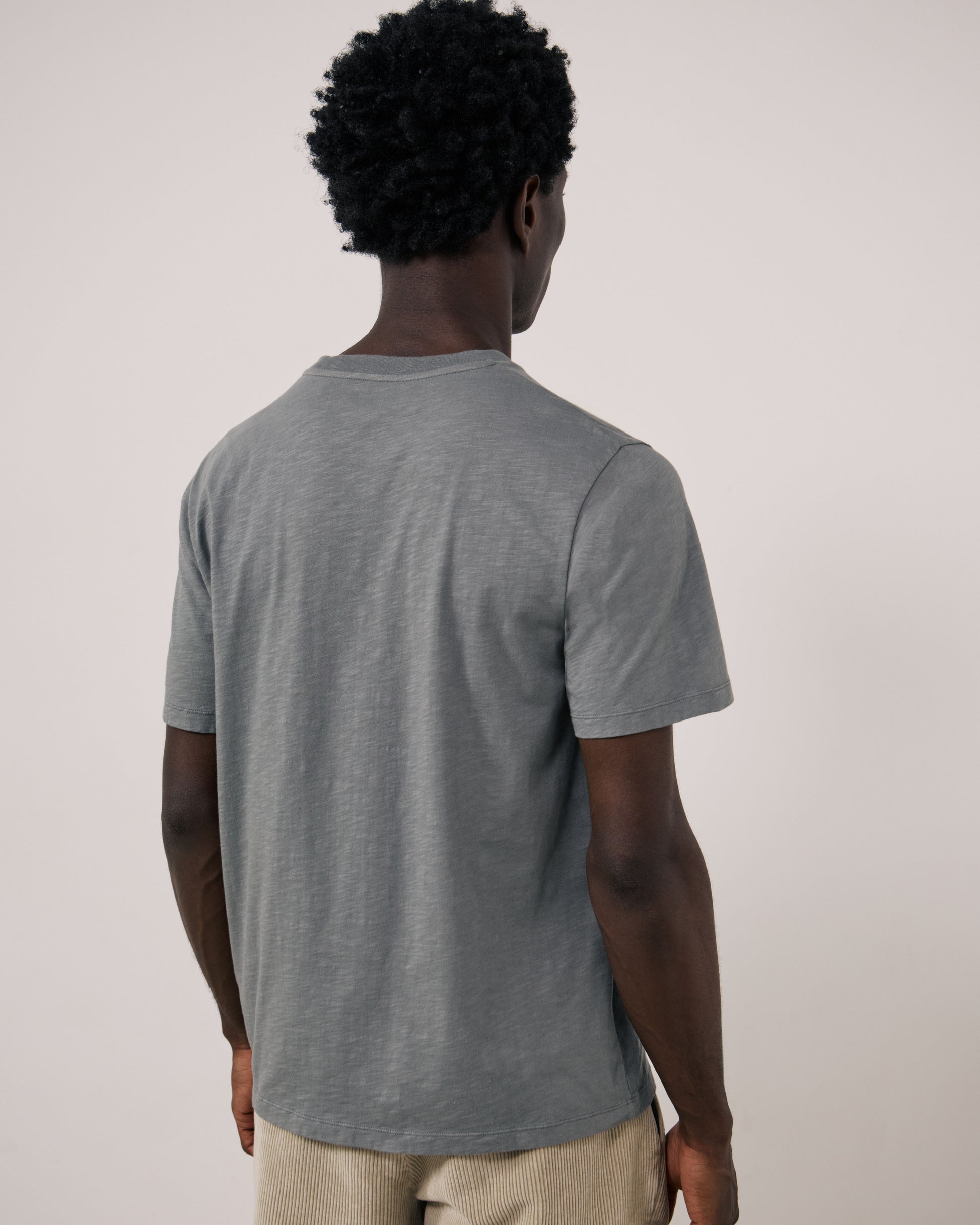 T-shirt Homme en Coton Slub Vert de gris Crew