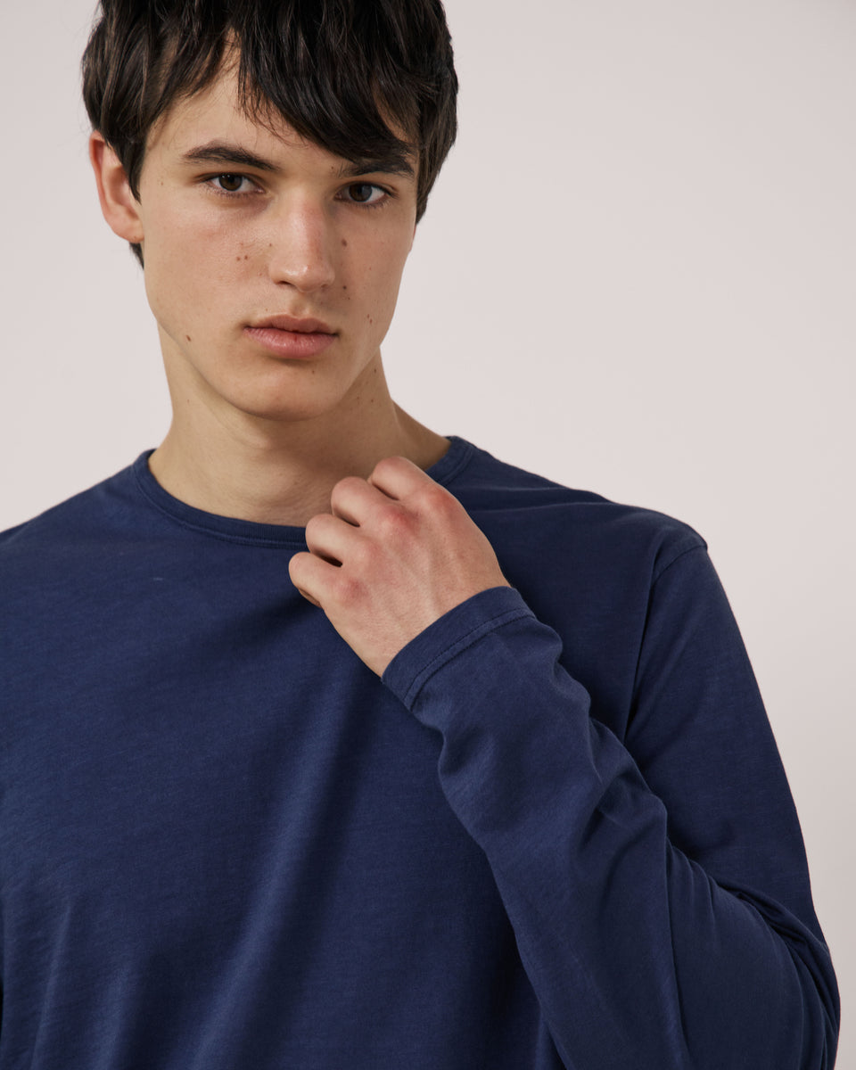 T-shirt Homme en Coton Slub Bleu Marine Crew - Image 3