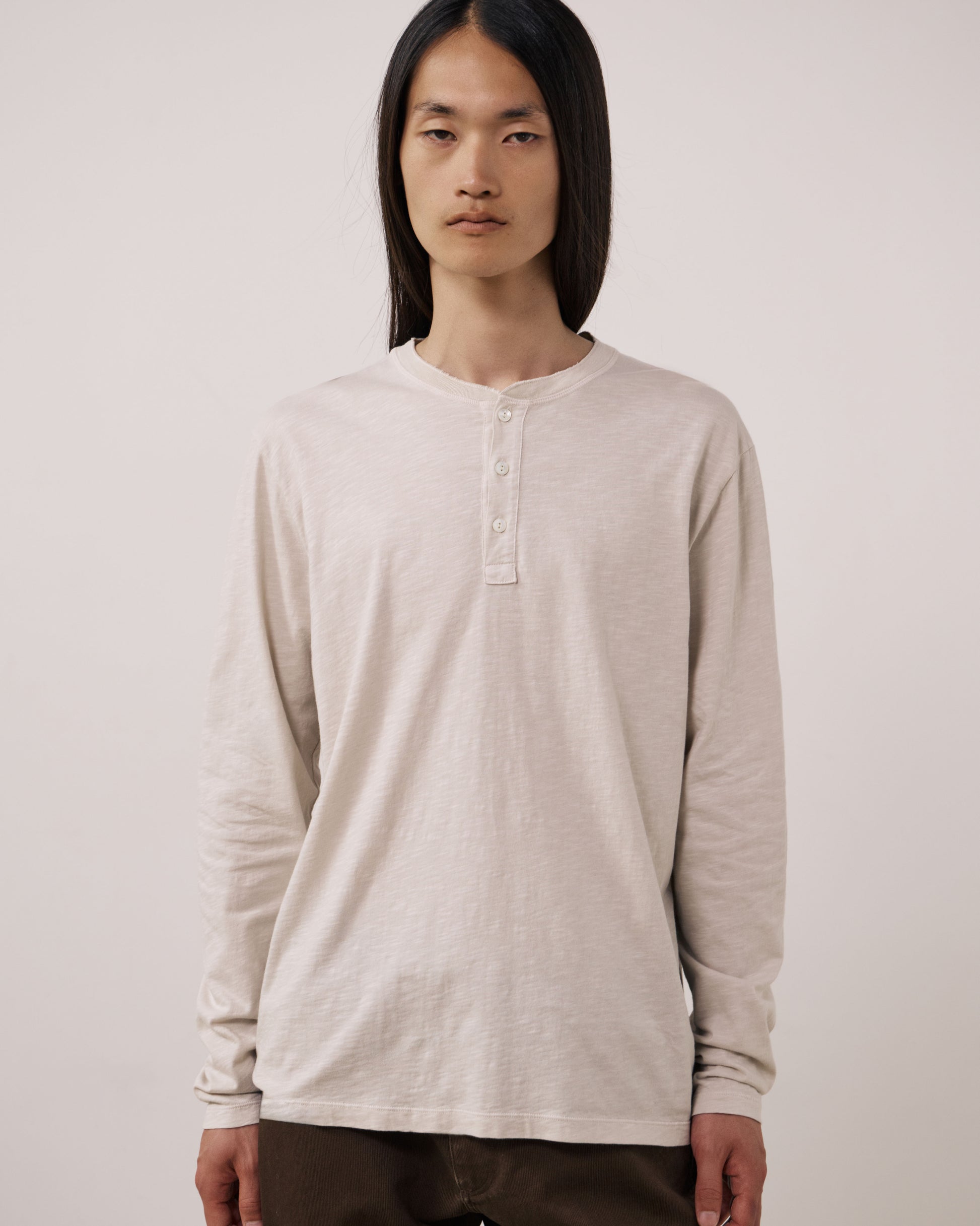 T-shirt Homme en Coton Slub Ecru Henley