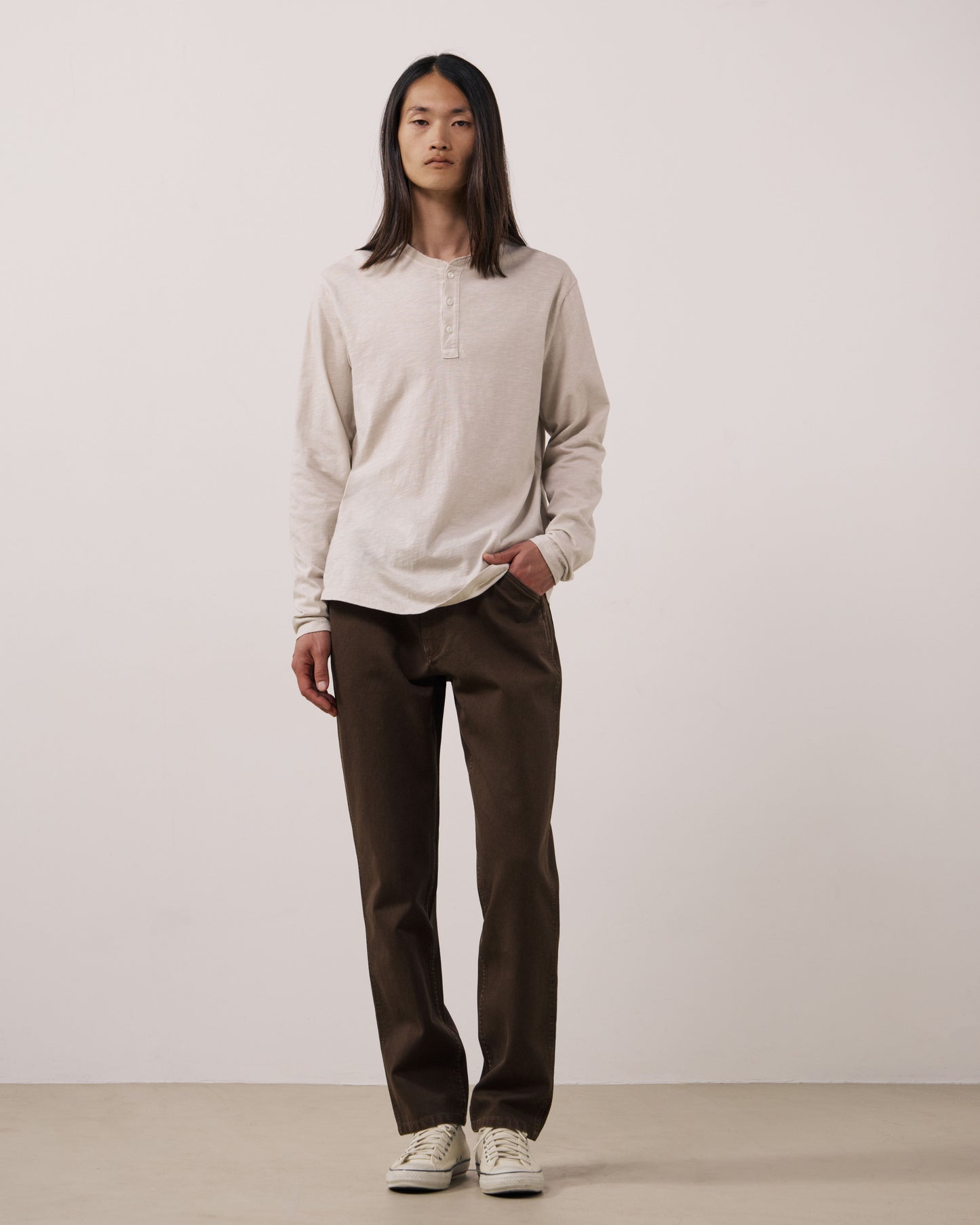 T-shirt Homme en Coton Slub Ecru Henley
