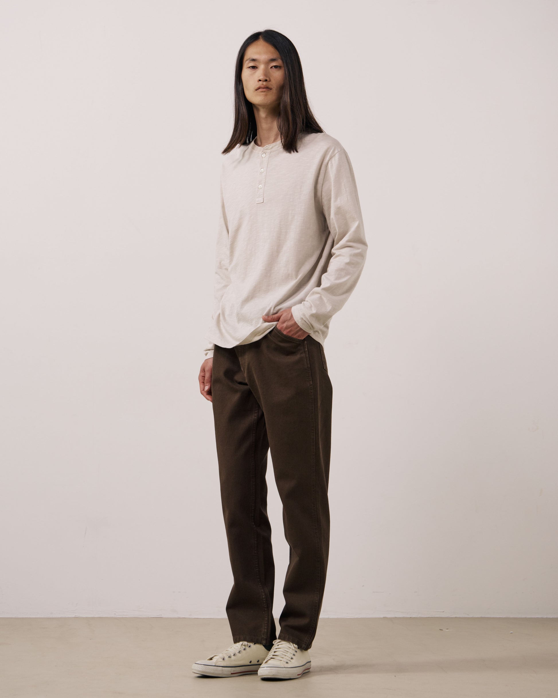 T-shirt Homme en Coton Slub Ecru Henley