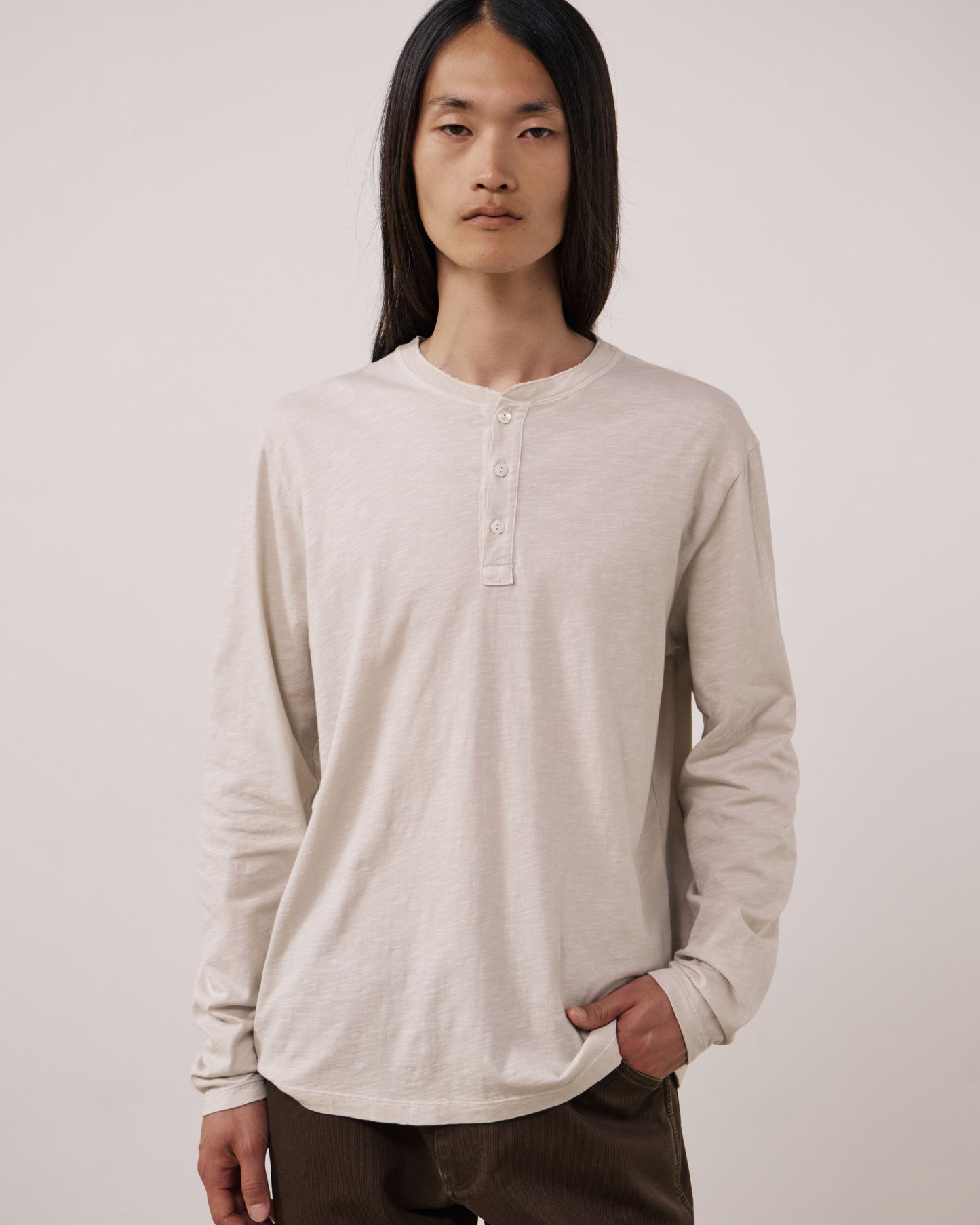T-shirt Homme en Coton Slub Ecru Henley