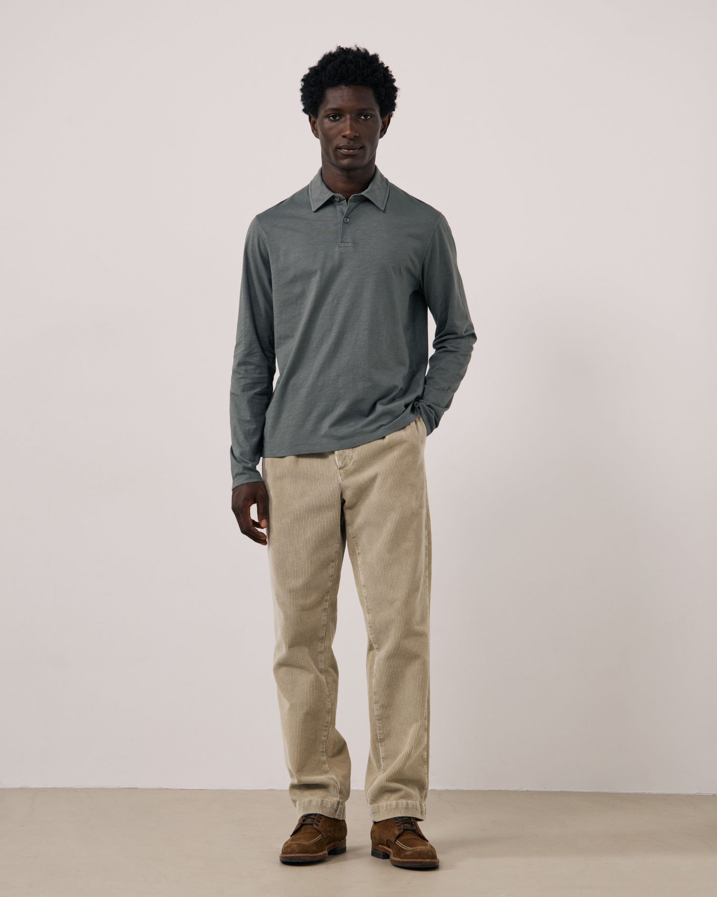 Polo Homme en Coton Slub Vert de gris Polo