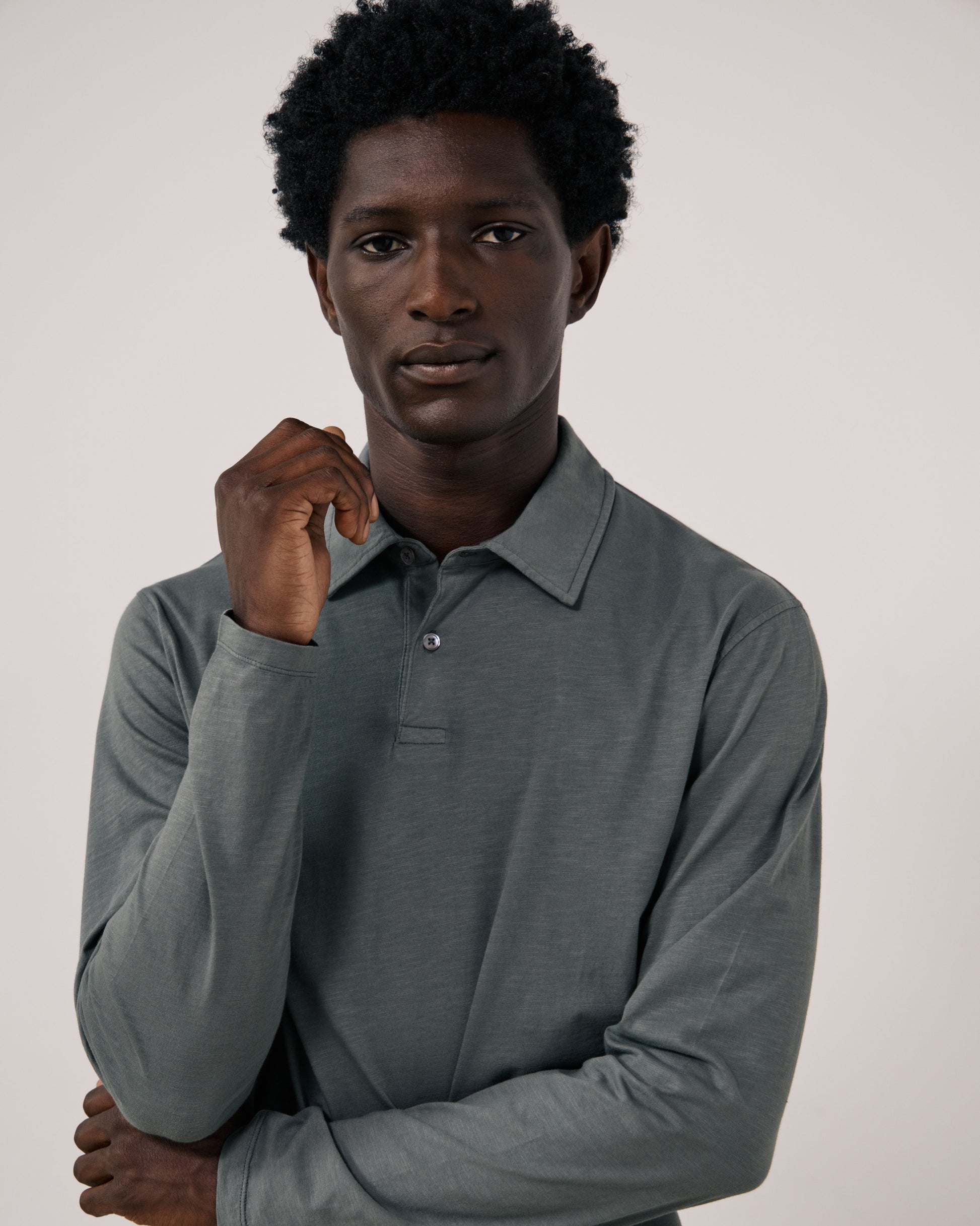 Polo Homme en Coton Slub Vert de gris Polo