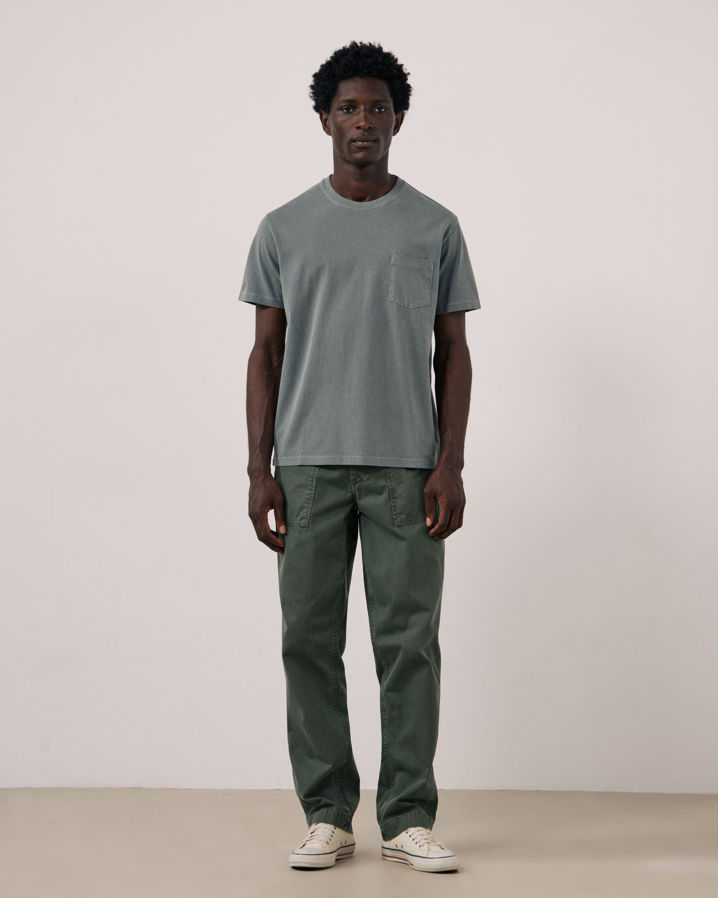 T-shirt Homme en Jersey de Coton Vert de gris Pocket