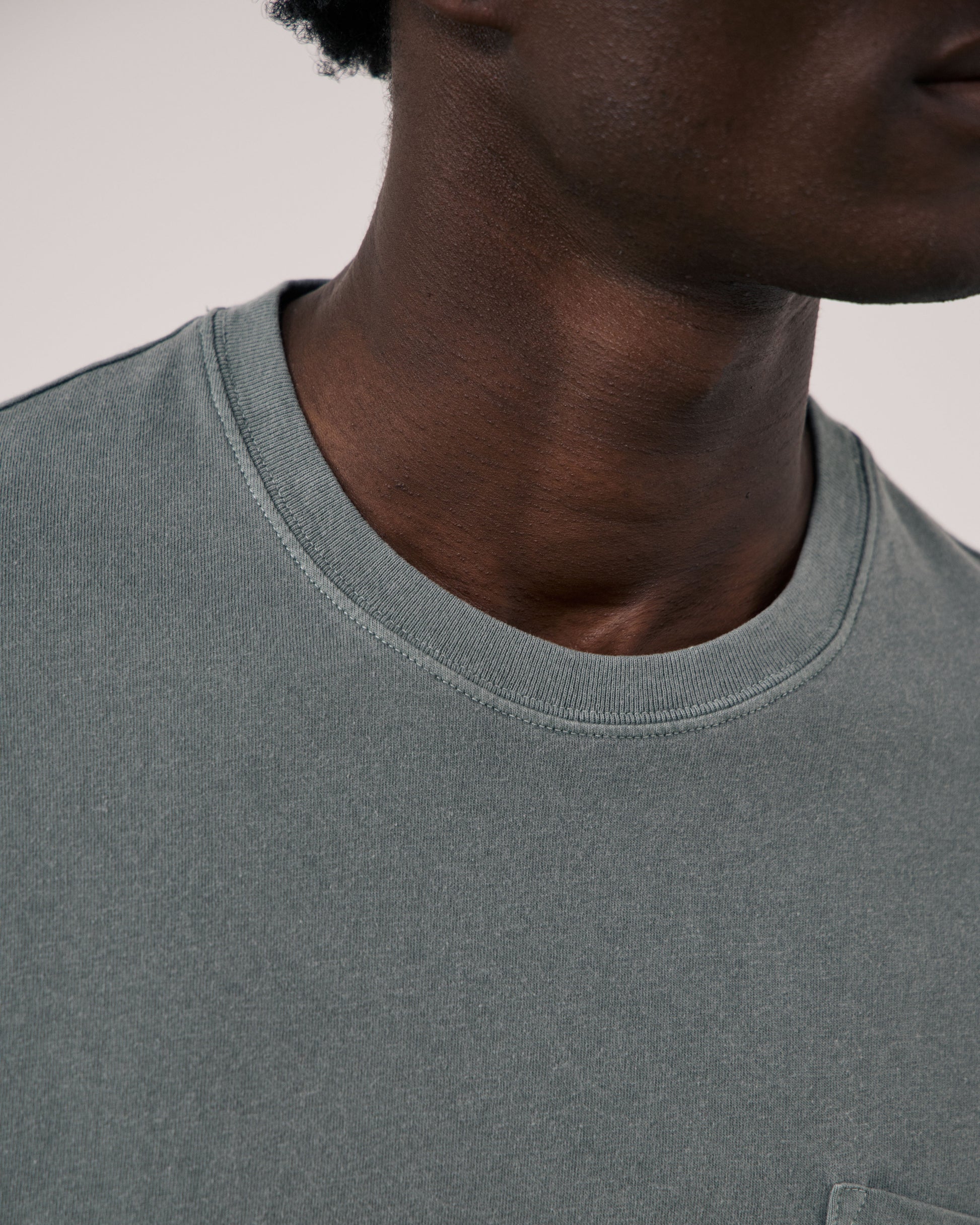 T-shirt Homme en Jersey de Coton Vert de gris Pocket