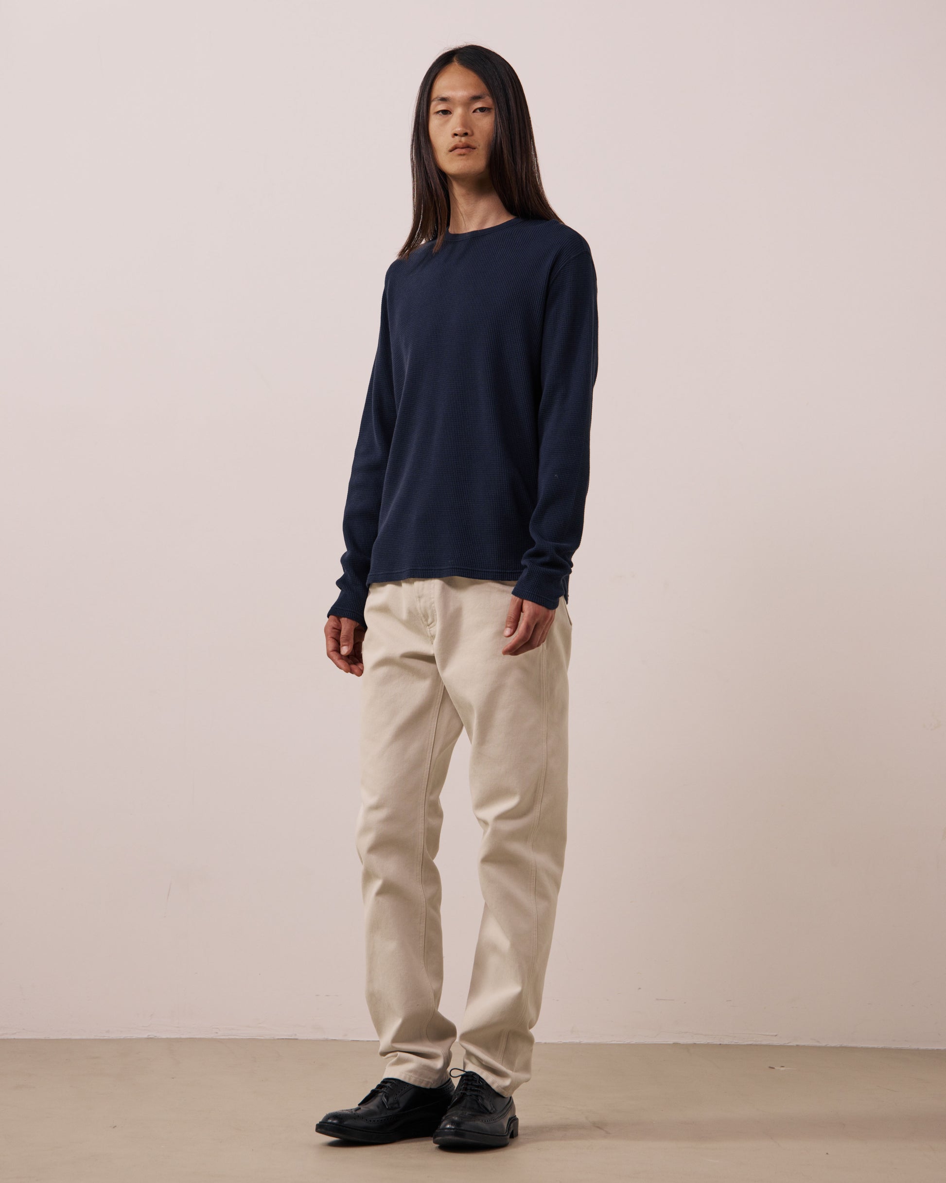T-shirt Homme en Coton Gaufré Bleu Nuit Crew