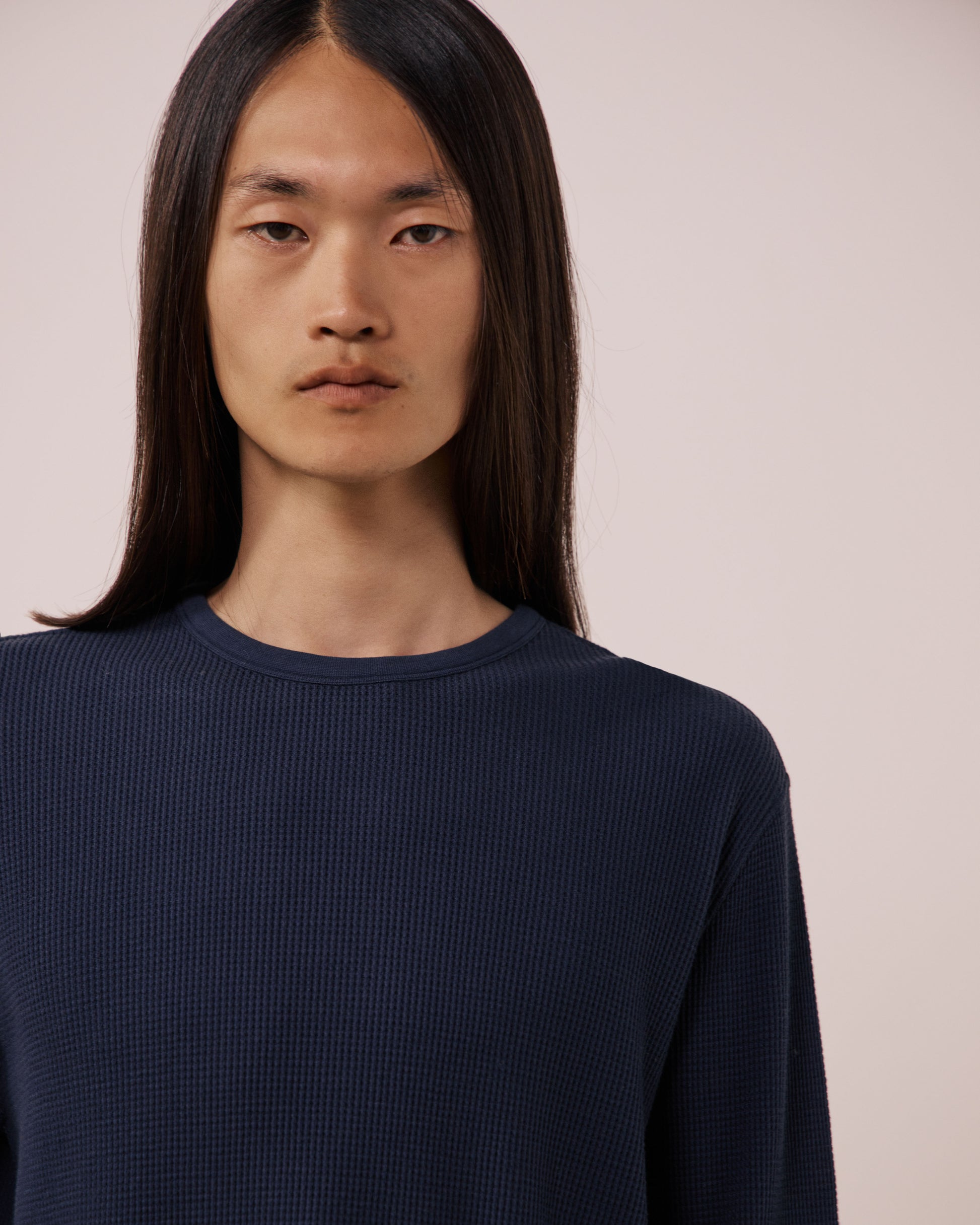 T-shirt Homme en Coton Gaufré Bleu Nuit Crew