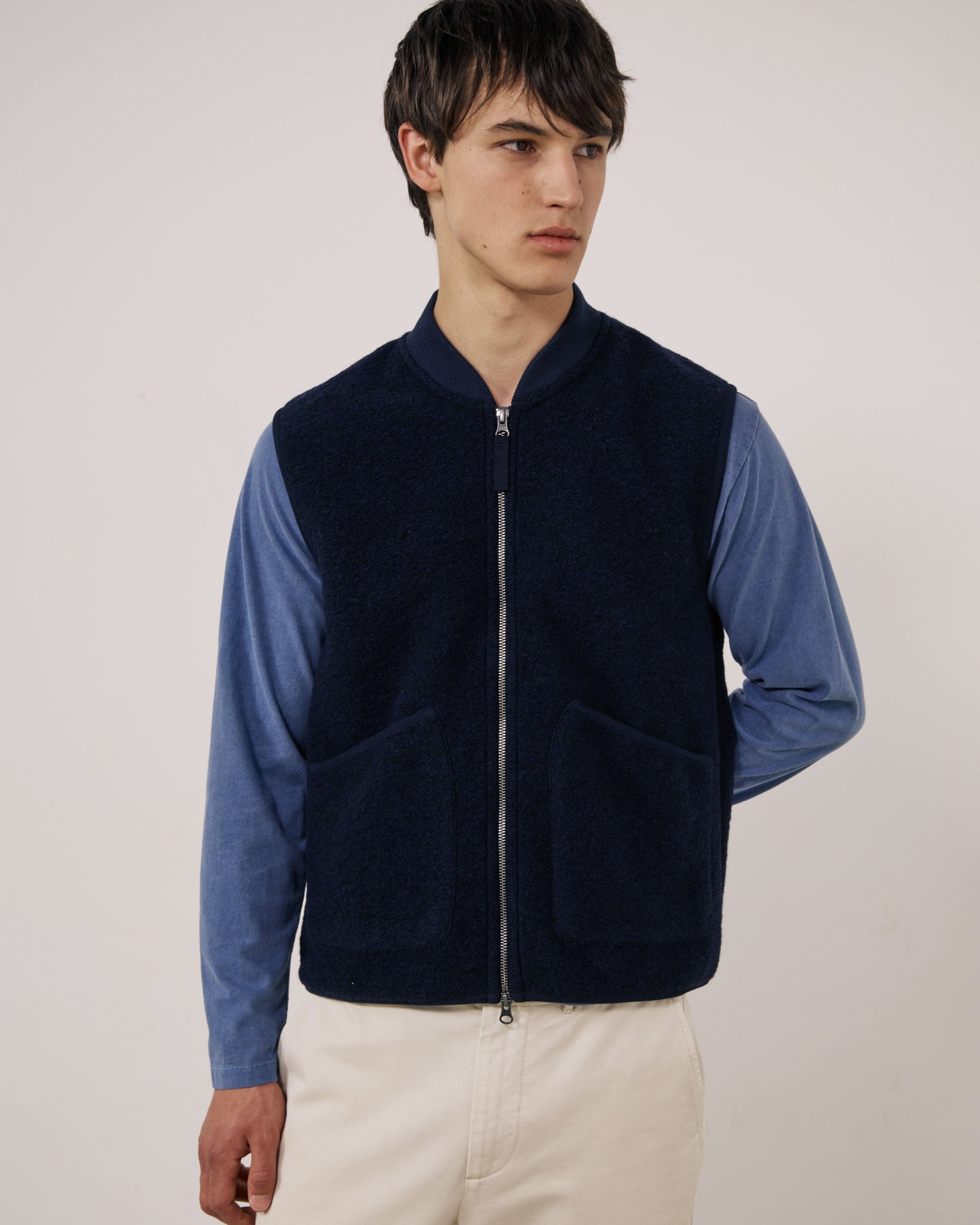 Gilet Homme en Laine Bouillie Bleu Marine Boiled