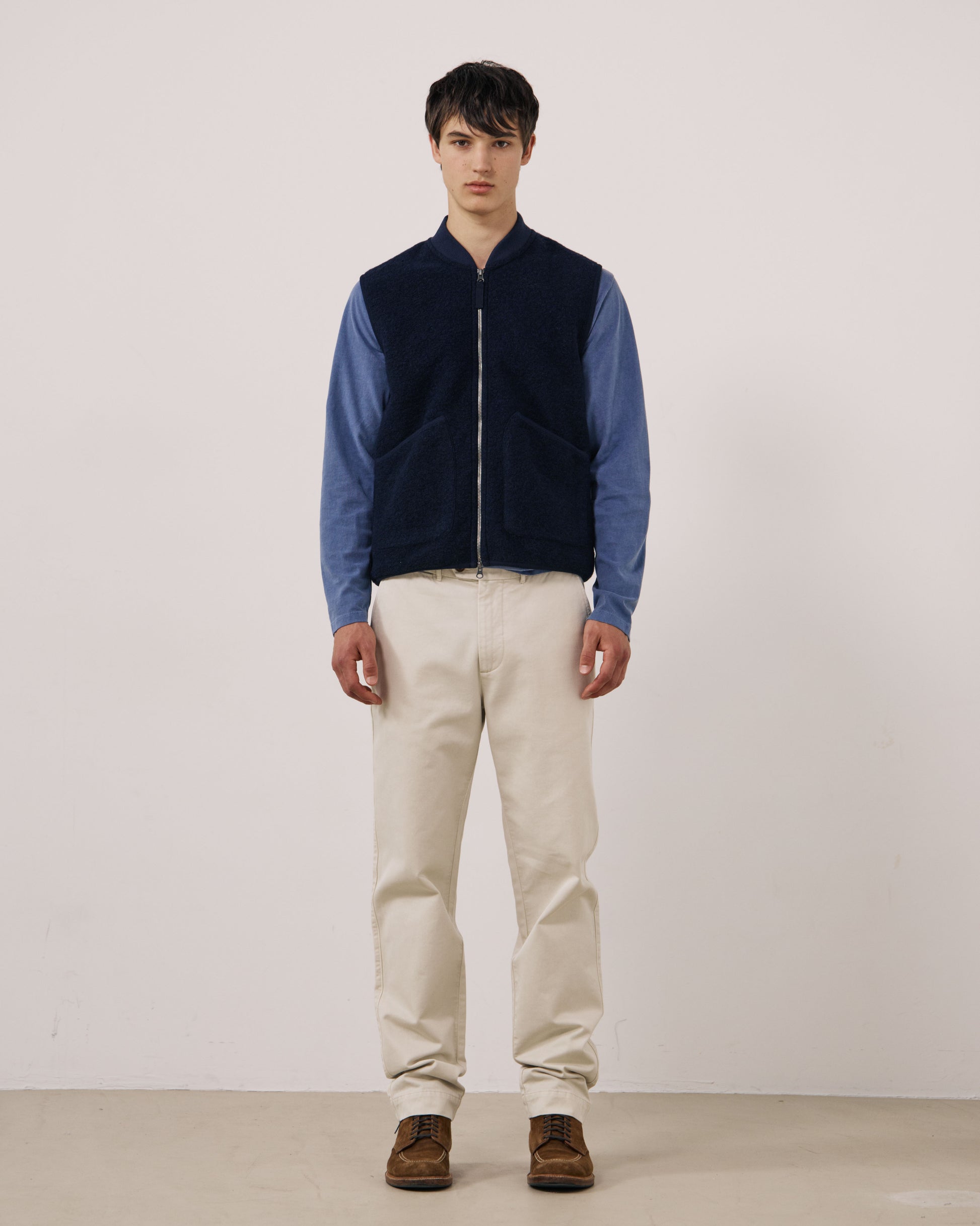 Gilet Homme en Laine Bouillie Bleu Marine Boiled