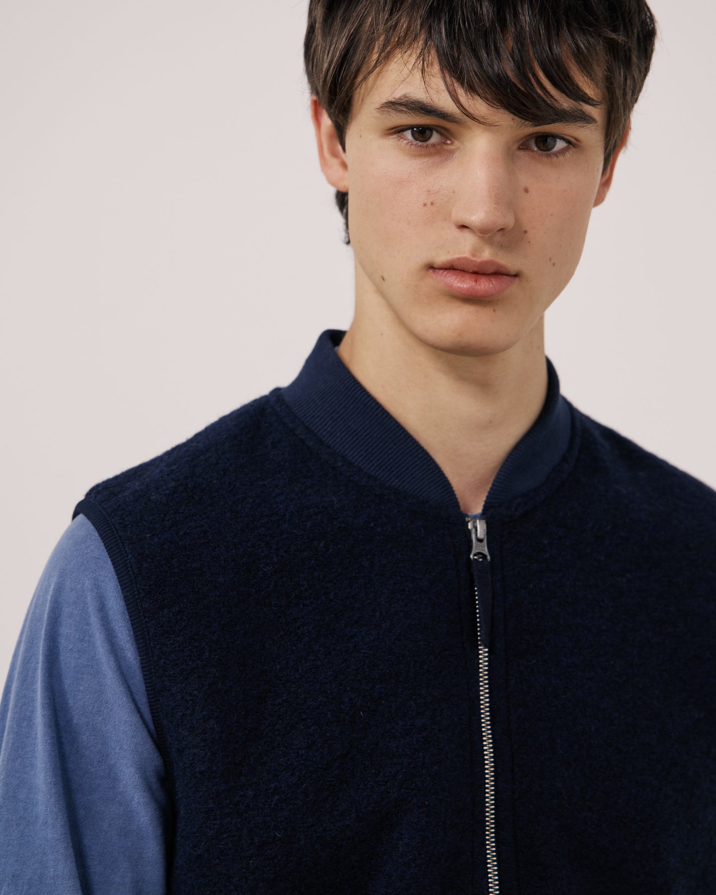 Gilet Homme en Laine Bouillie Bleu Marine Boiled