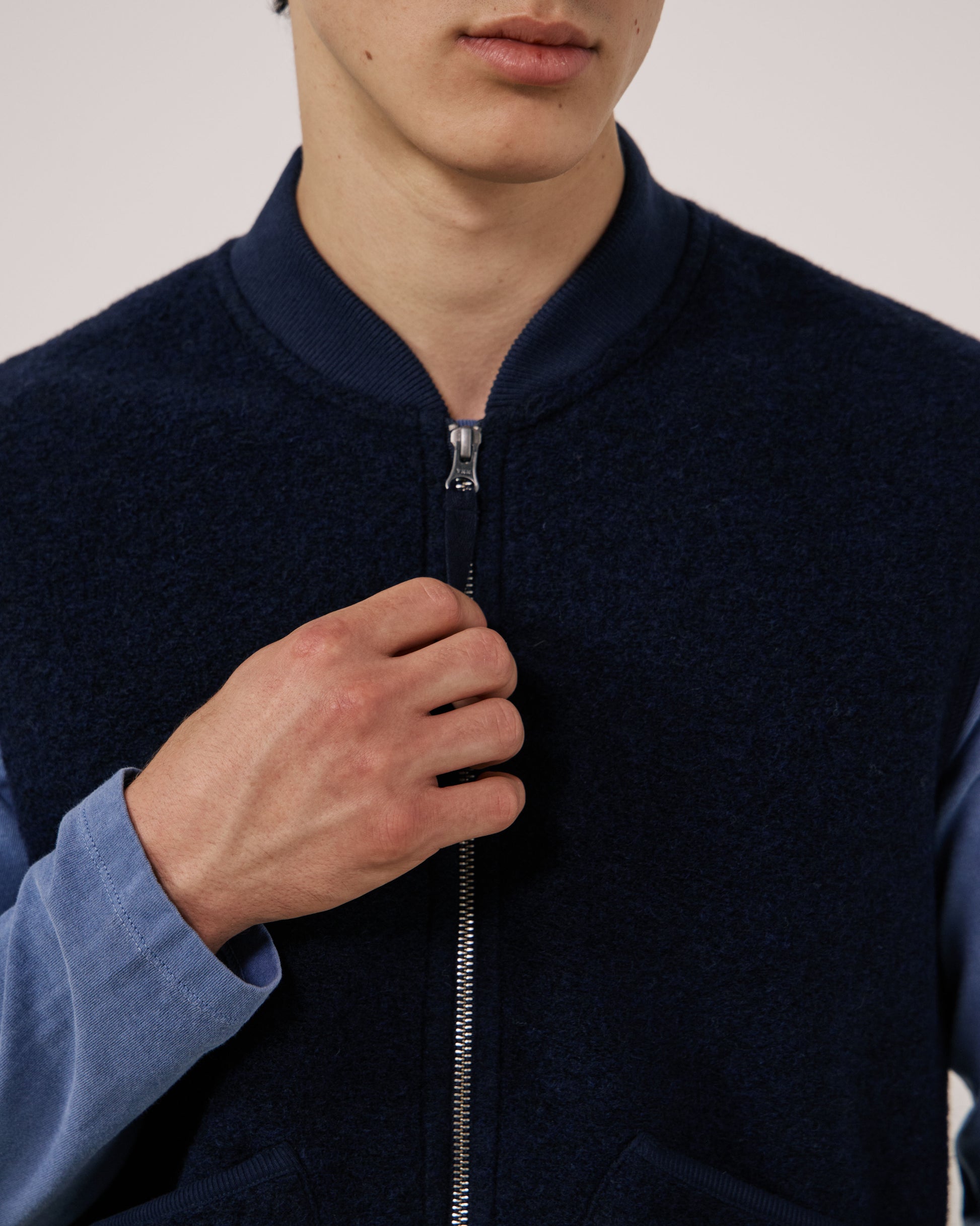 Gilet Homme en Laine Bouillie Bleu Marine Boiled