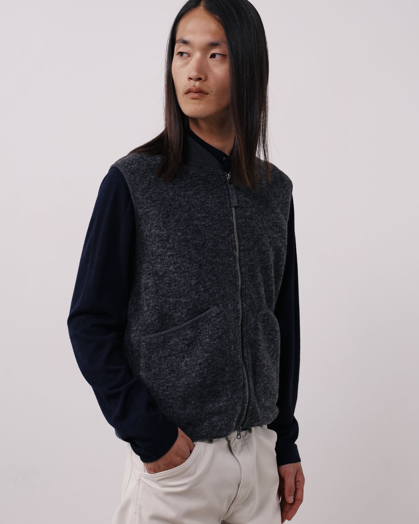Gilet Homme en Laine Bouillie Carbone Boiled