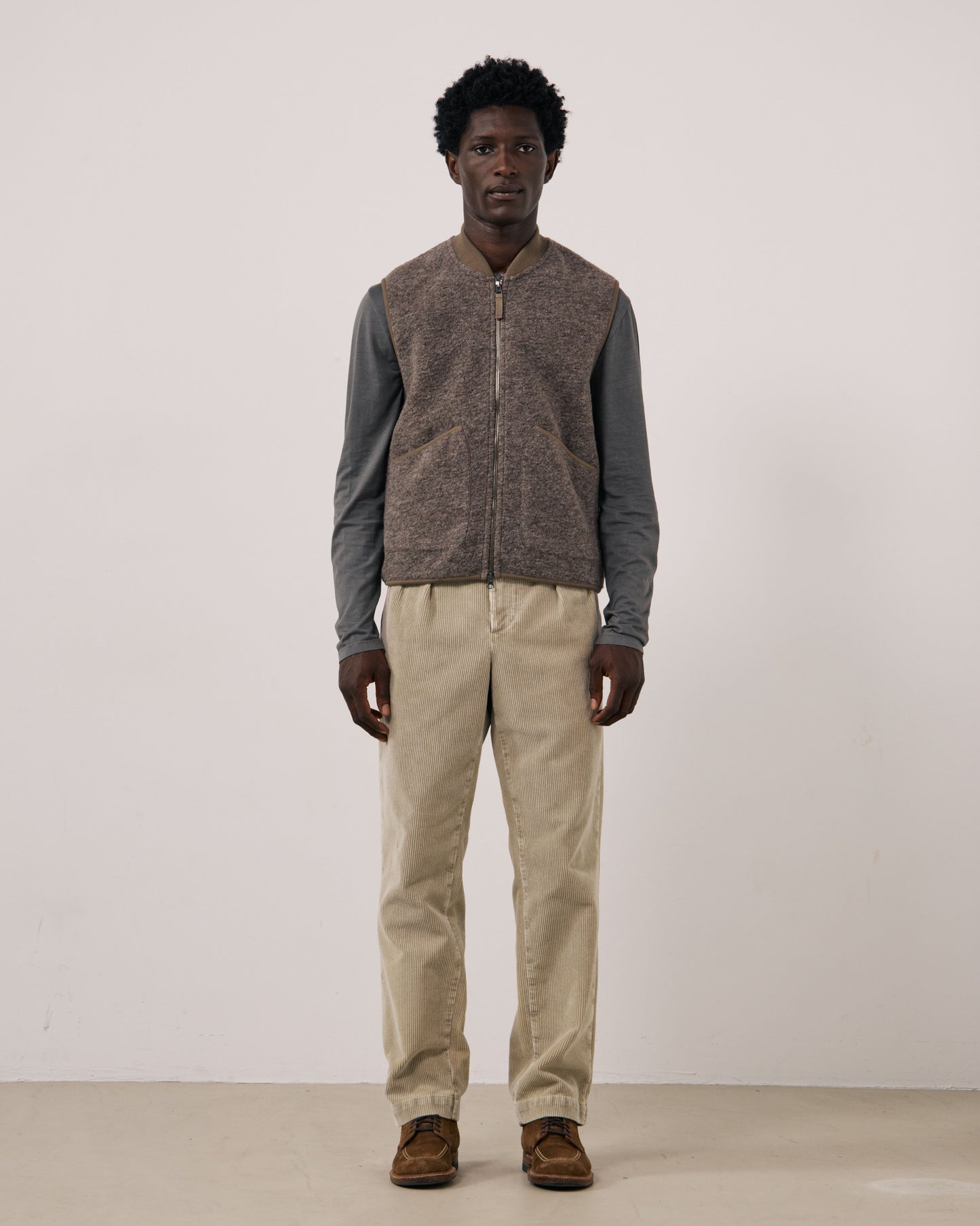 Gilet Homme en Laine Bouillie Taupe Boiled