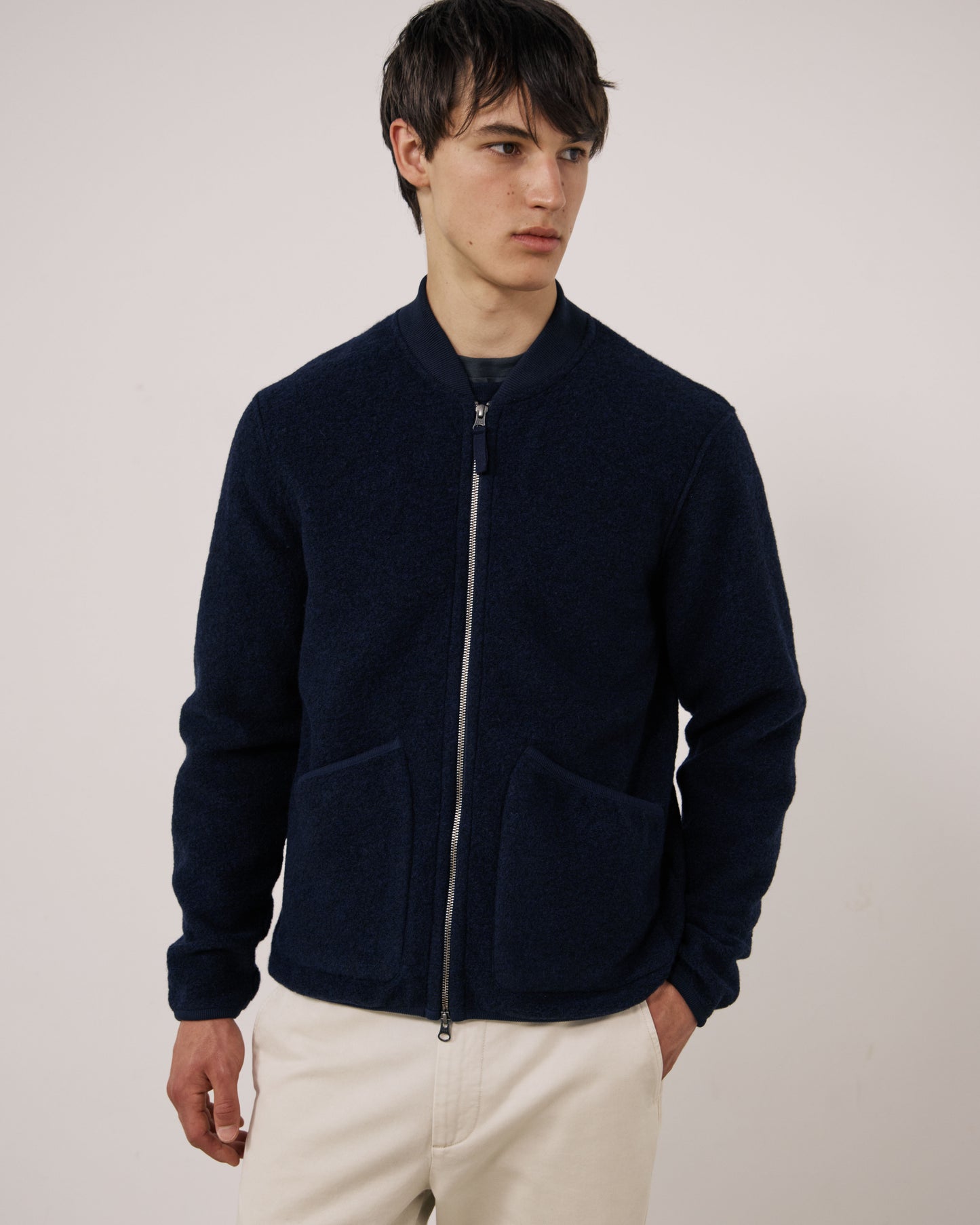 Blouson Homme en Laine Bouillie Bleu Marine Bomber