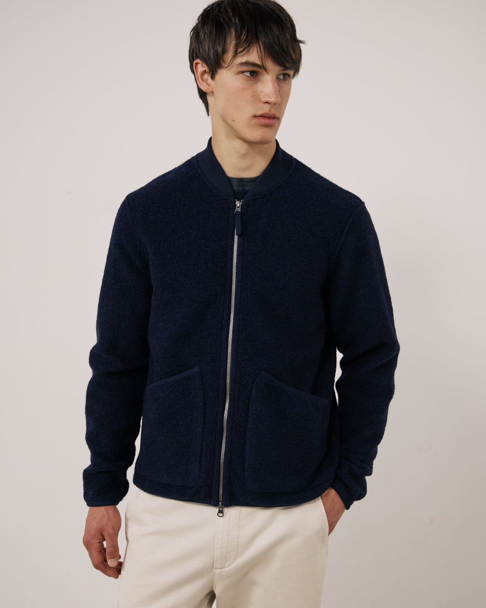 Blouson Homme en Laine Bouillie Bleu Marine Bomber - Image principale