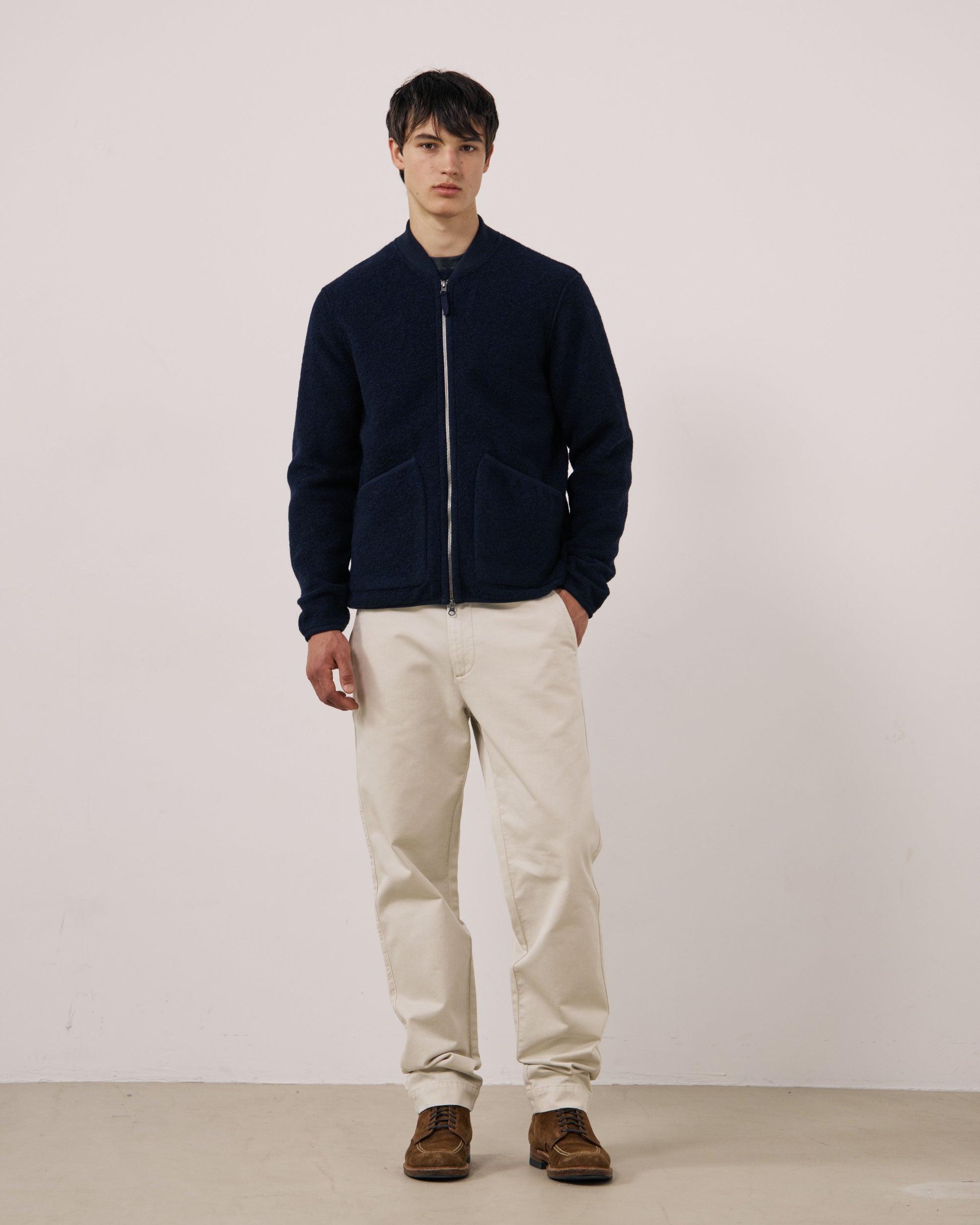 Blouson Homme en Laine Bouillie Bleu Marine Bomber