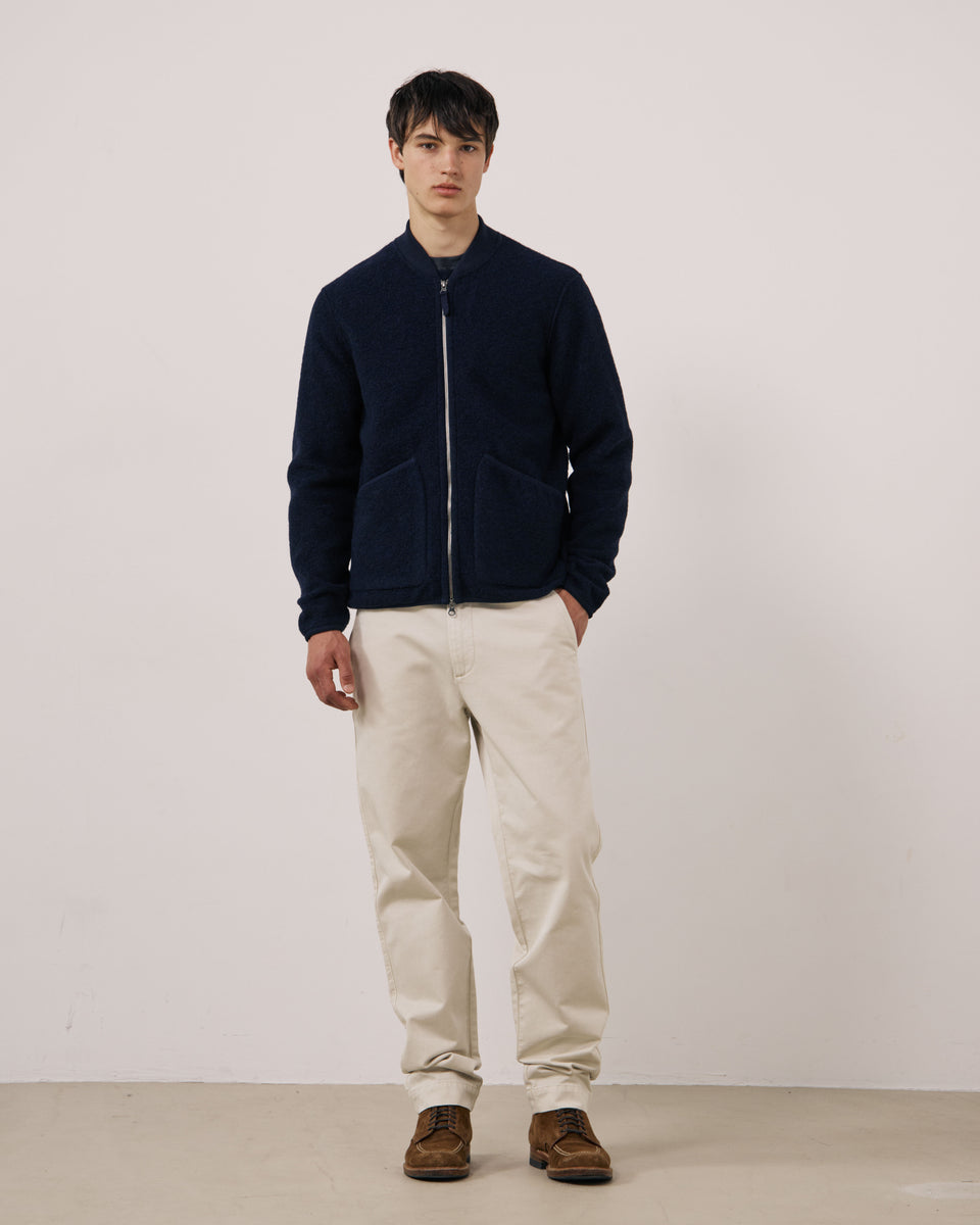 Blouson Homme en Laine Bouillie Bleu Marine Bomber - Image 2