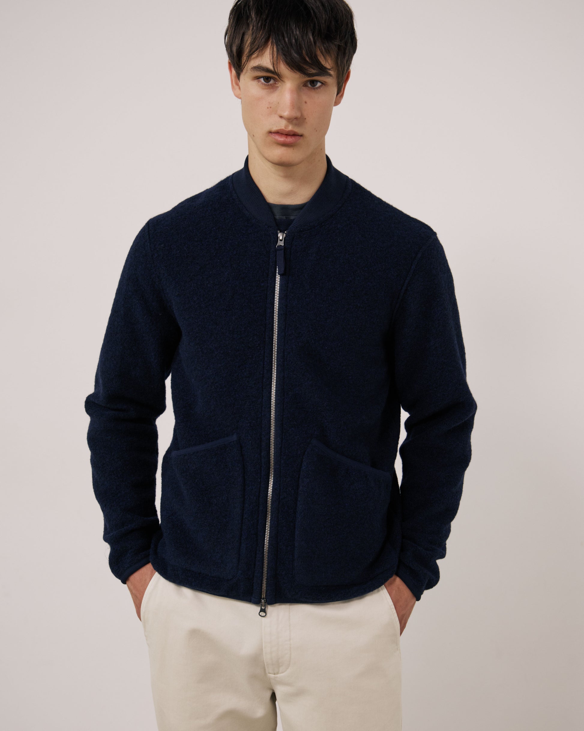 Blouson Homme en Laine Bouillie Bleu Marine Bomber