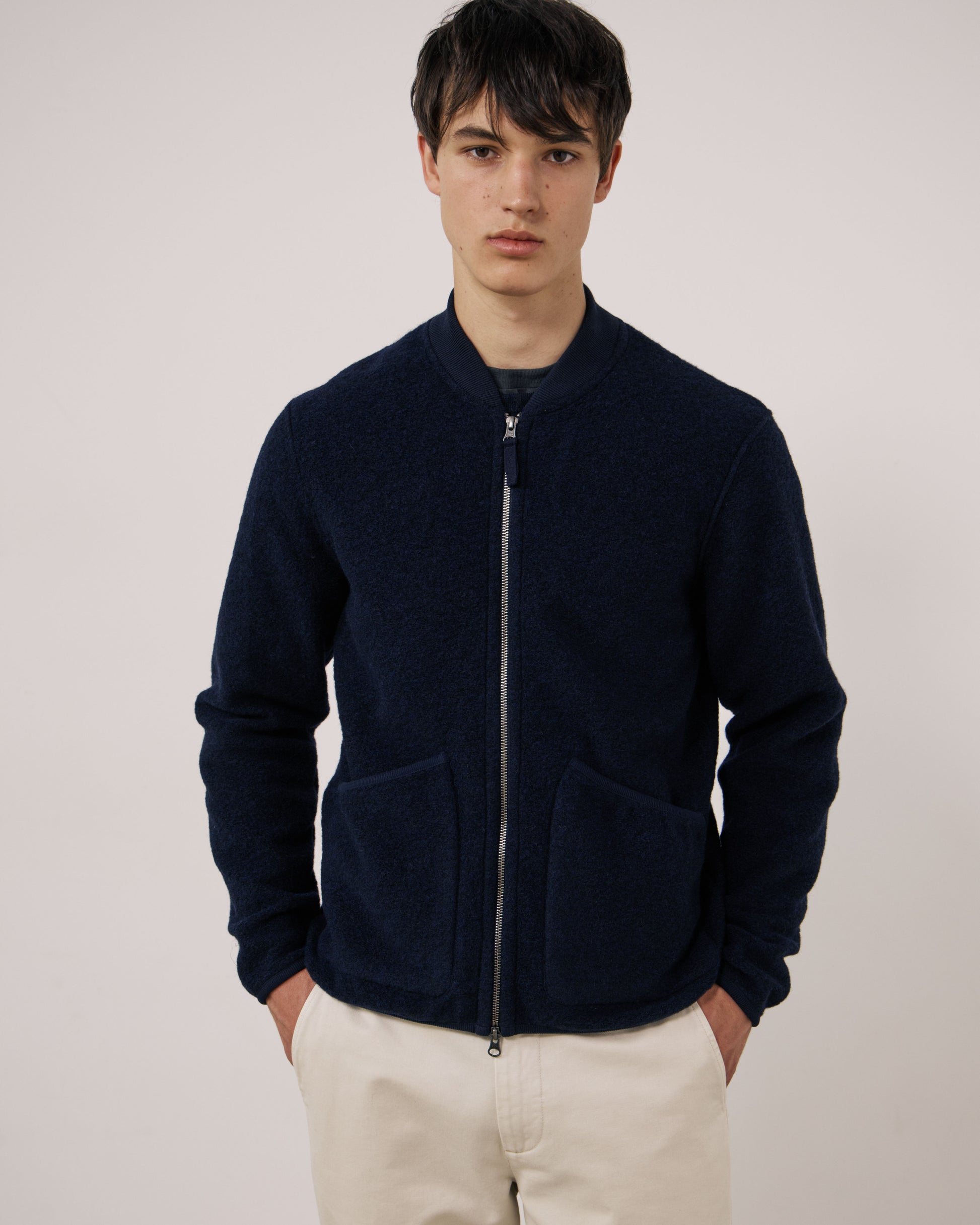 Blouson Homme en Laine Bouillie Bleu Marine Bomber