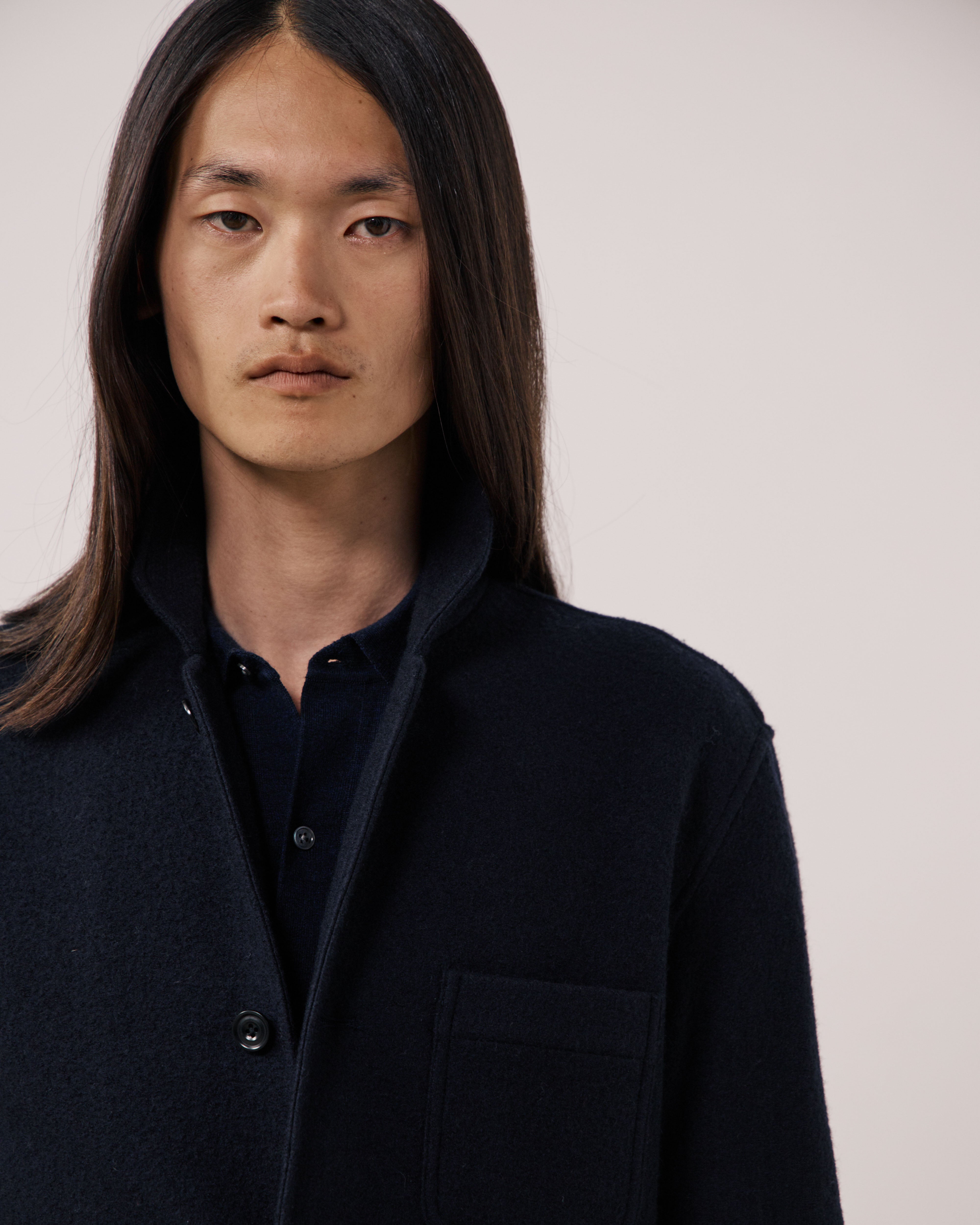 Men's Navy Blue Boiled Wool Jacket BG87309-01 - Men's Jacket