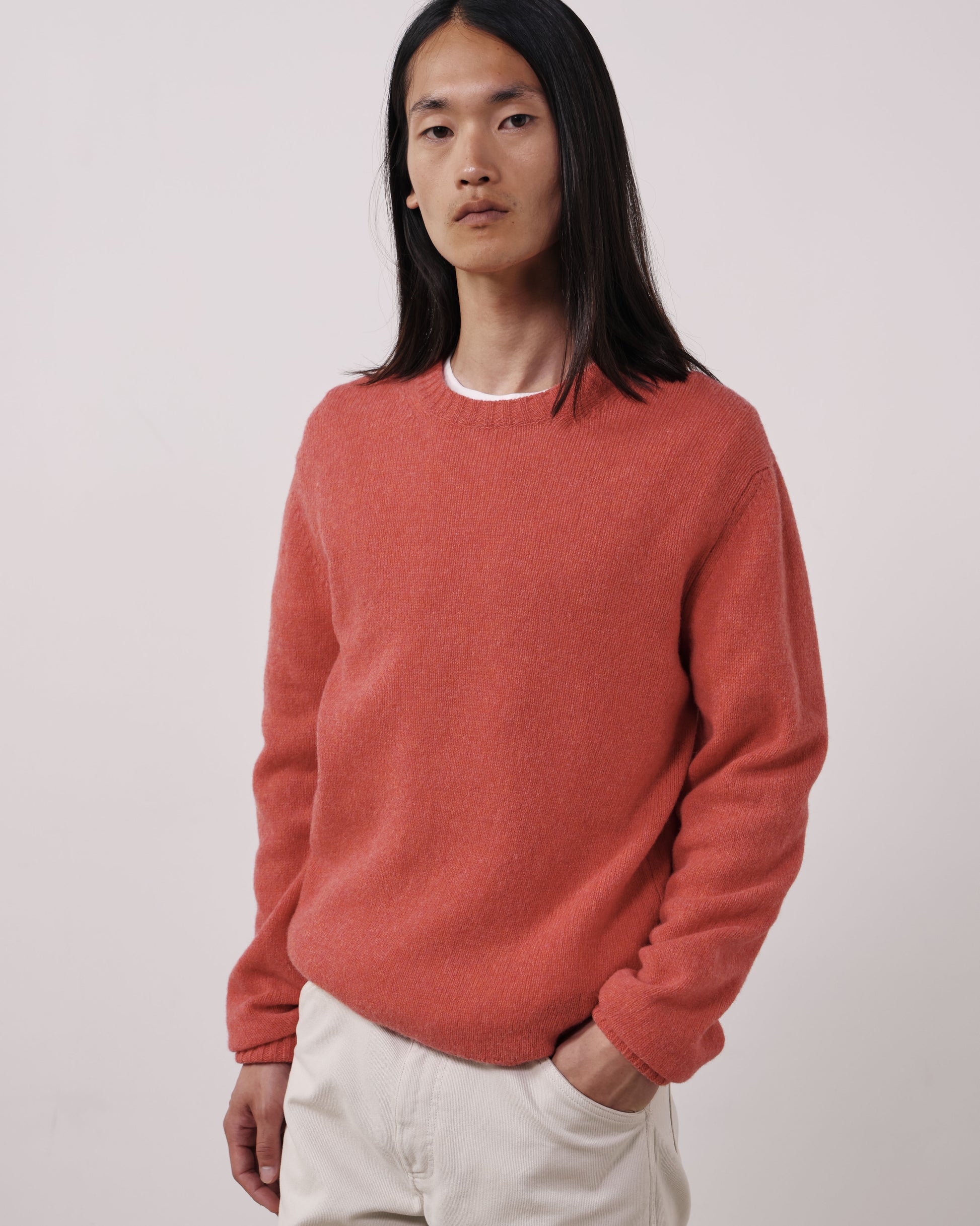 Pull Homme en Laine Vierge Corail Shetland Crew